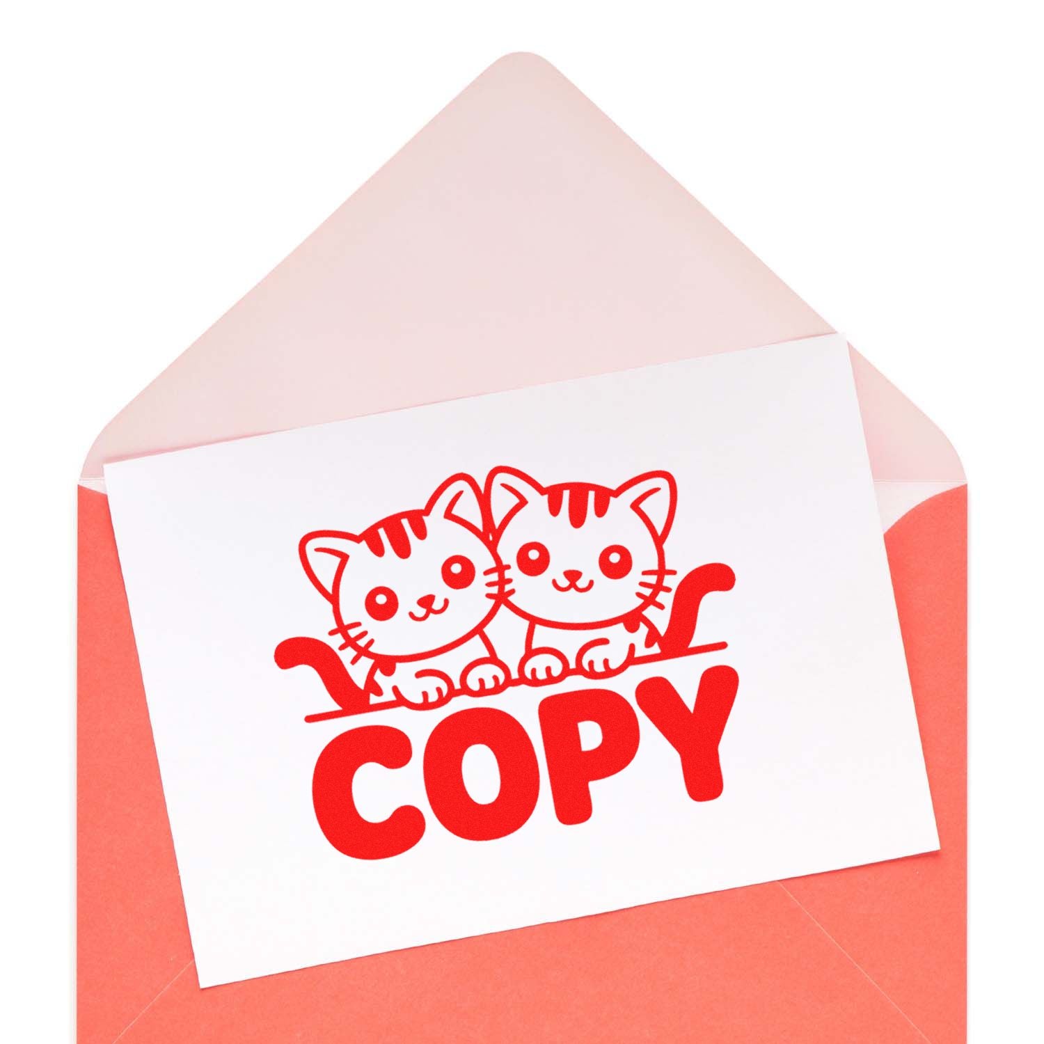 Cat-themed COPY rubber stamp for marking duplicate documents, packaging, or office paperwork.