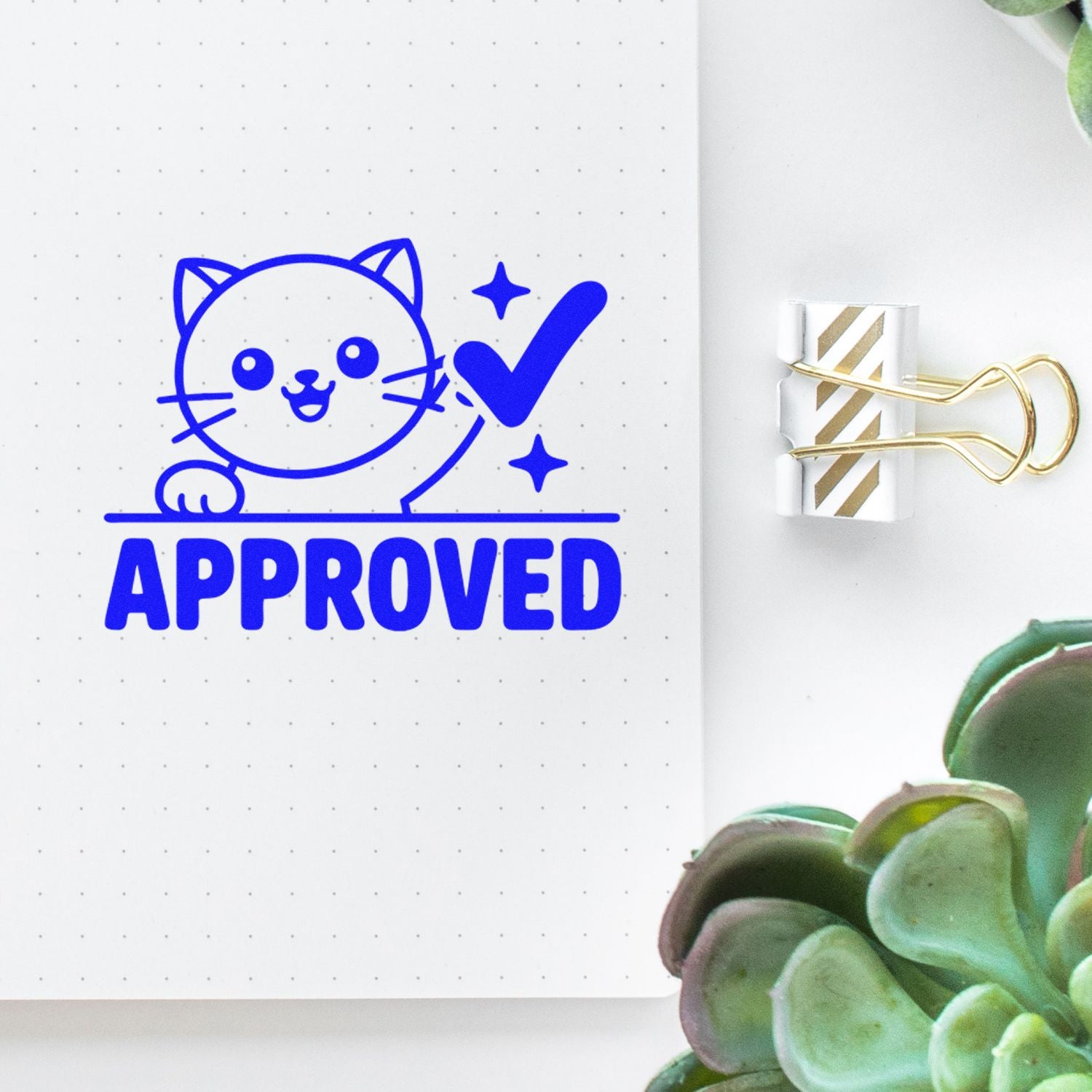 Approved cat rubber stamp design for planners, notebooks, and office approval markings.