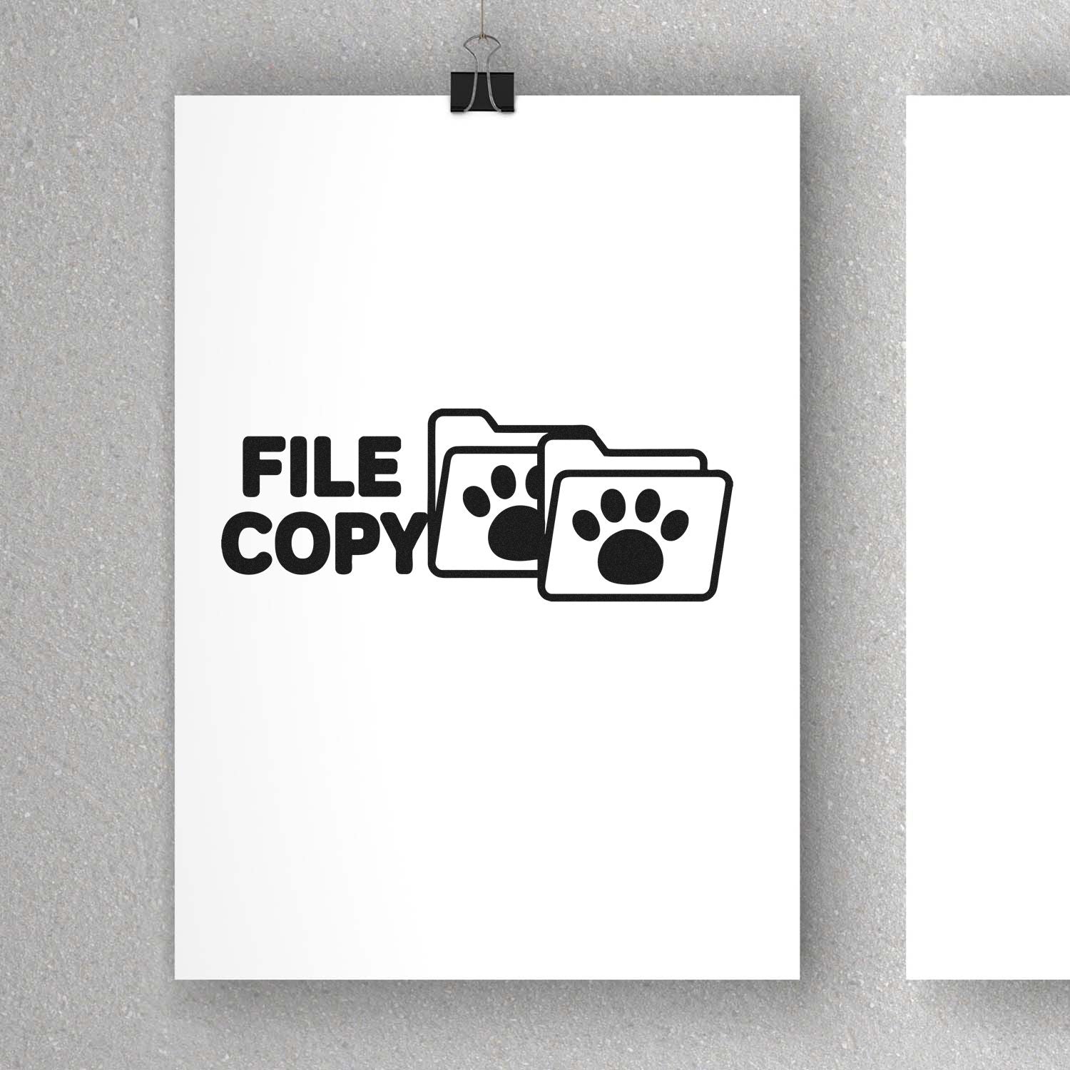 File Copy rubber stamp design with folder and paw print icons for pet records, duplicate documents, and office filing.