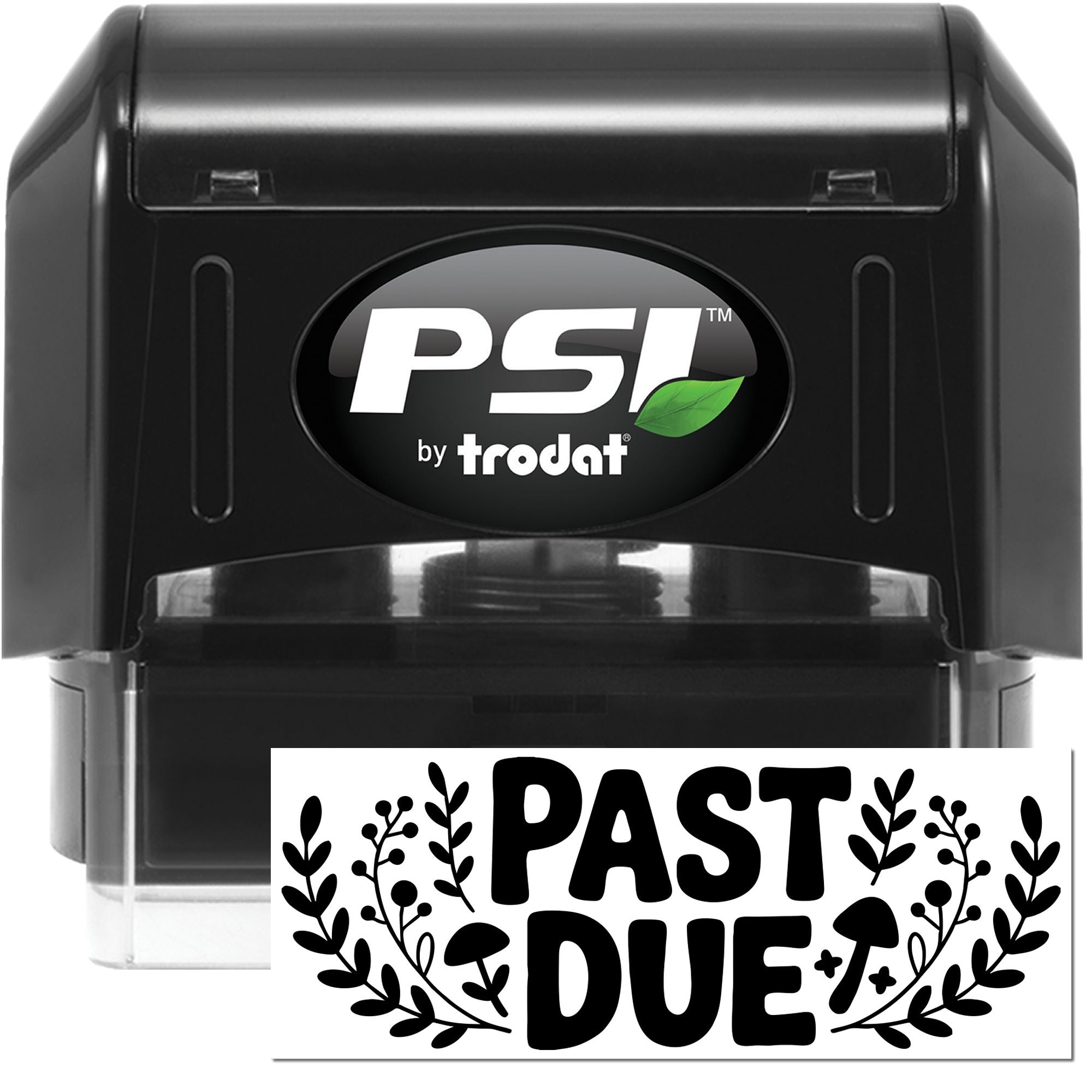 PSI by Trodat self-inking rubber stamp with Past Due text for overdue invoices, billing reminders, and office paperwork.