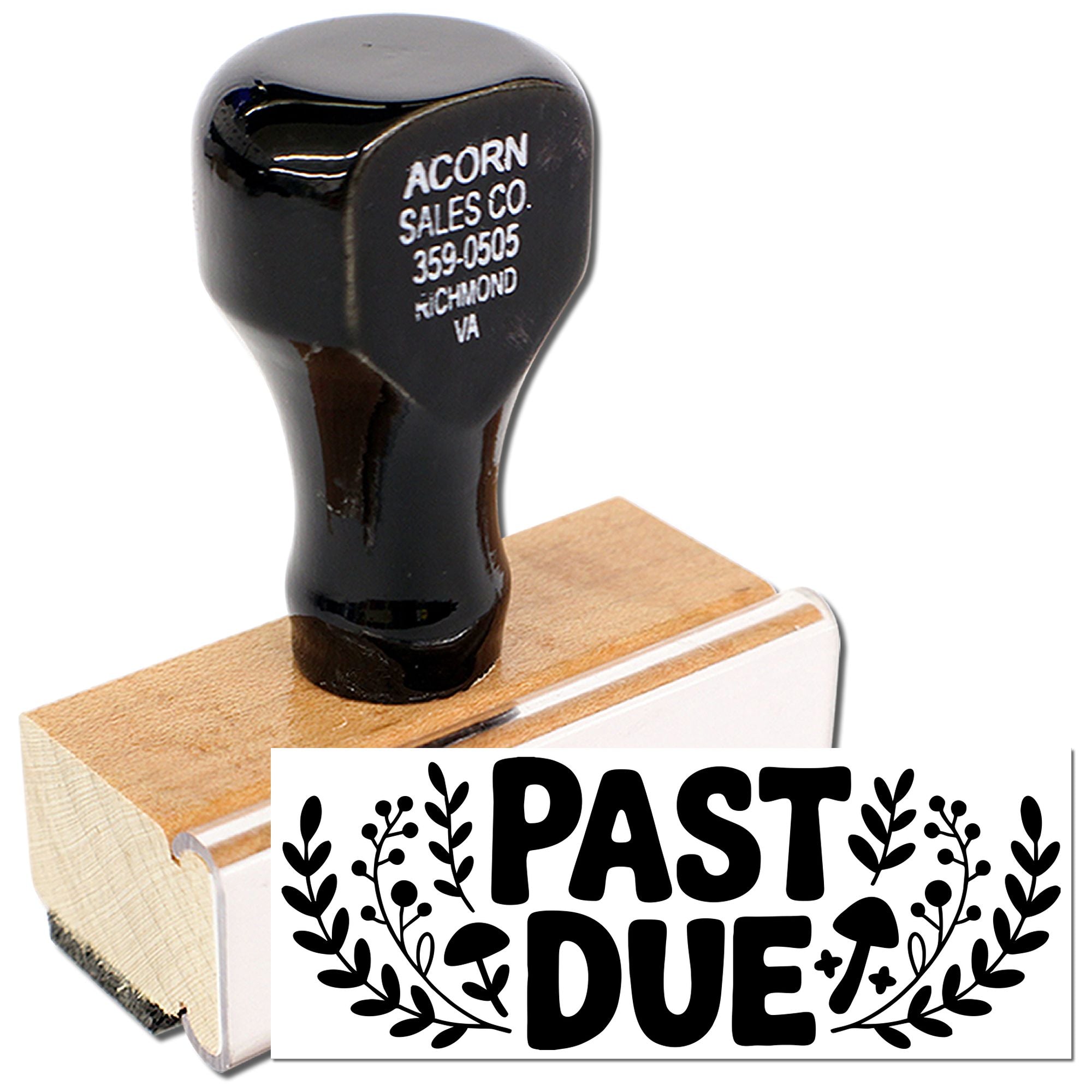 Past Due rubber stamp for overdue invoices and late payment reminders, with custom wood handle.