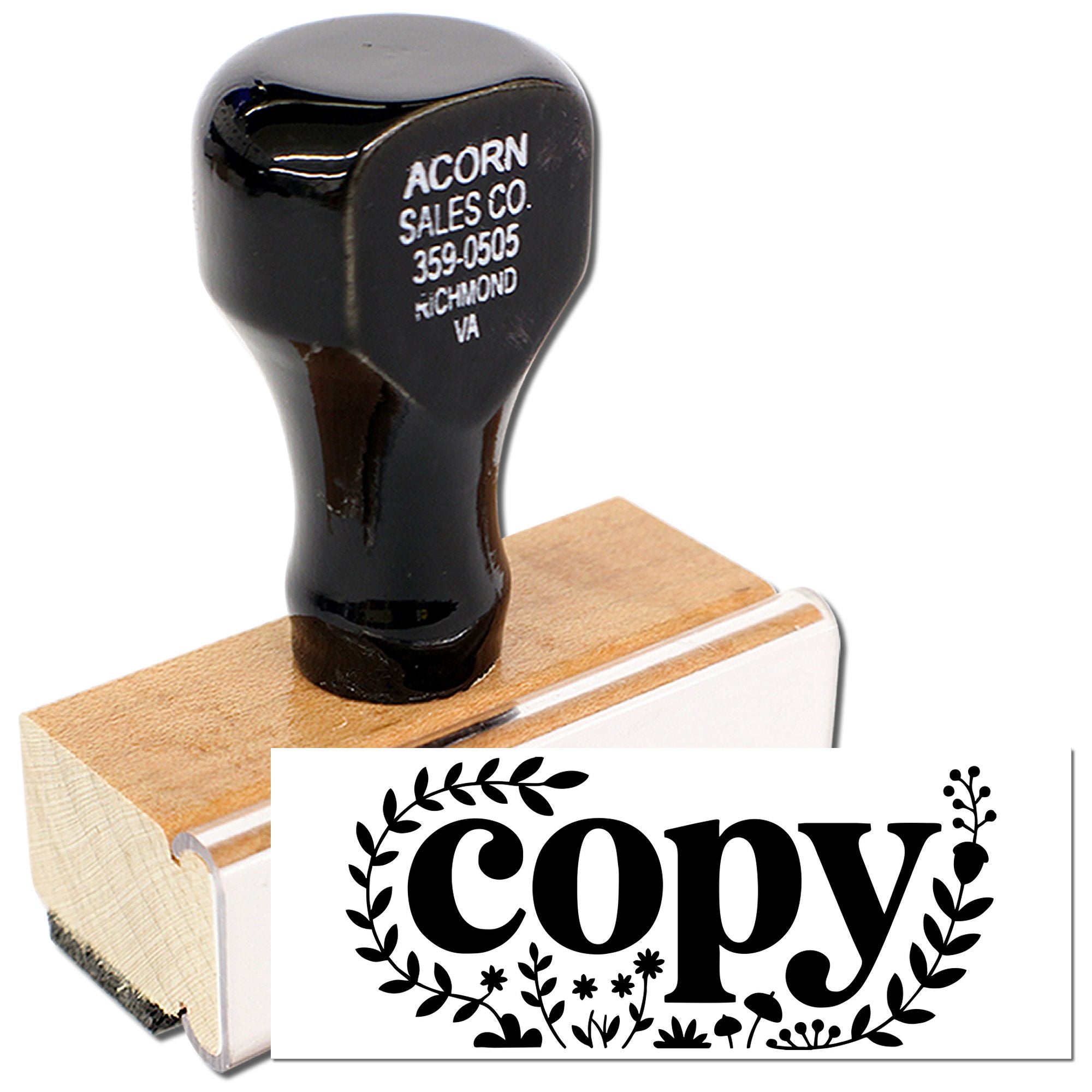 Custom copy rubber stamp with floral design for marking duplicate documents.