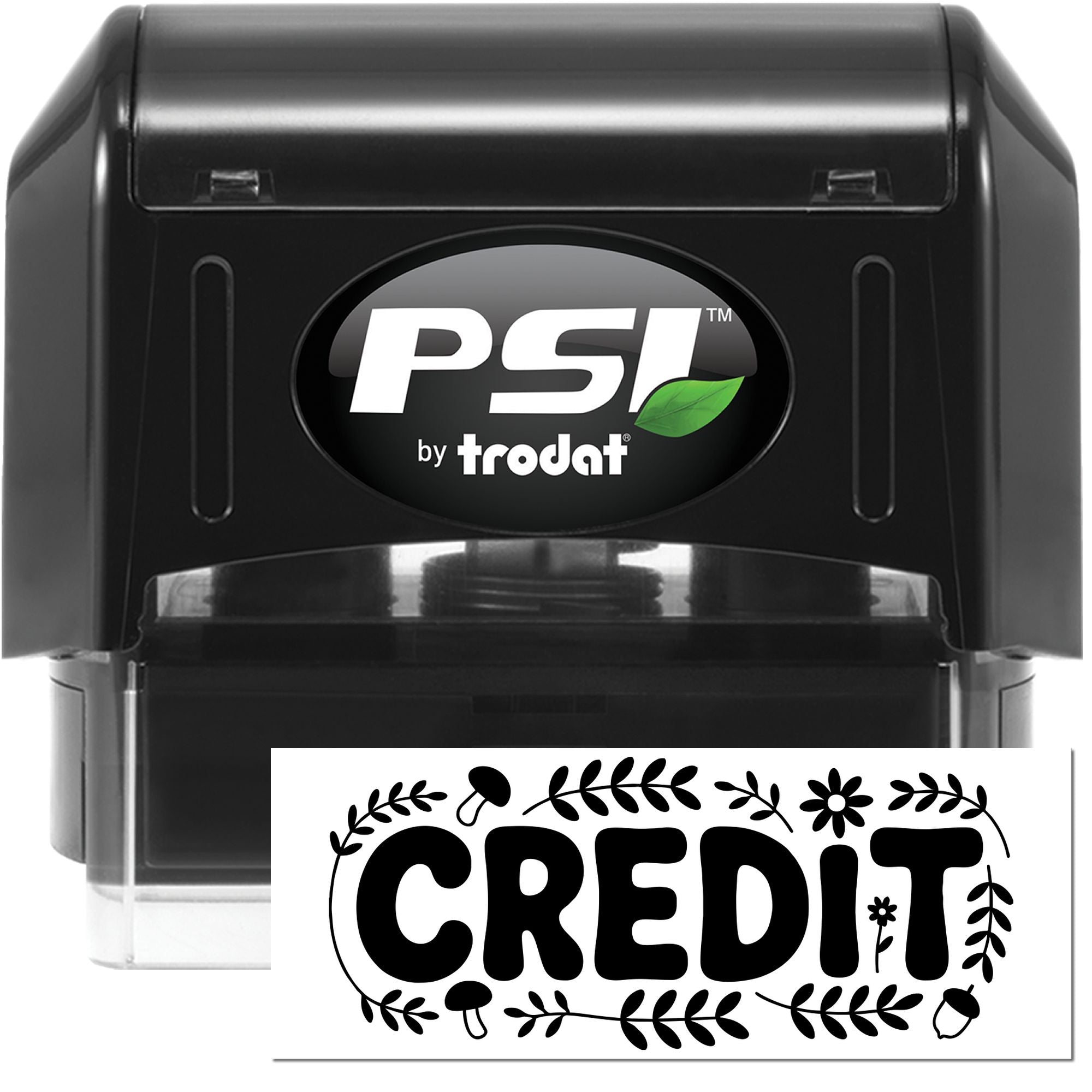 PSI by Trodat self-inking rubber stamp with custom CREDIT design insert