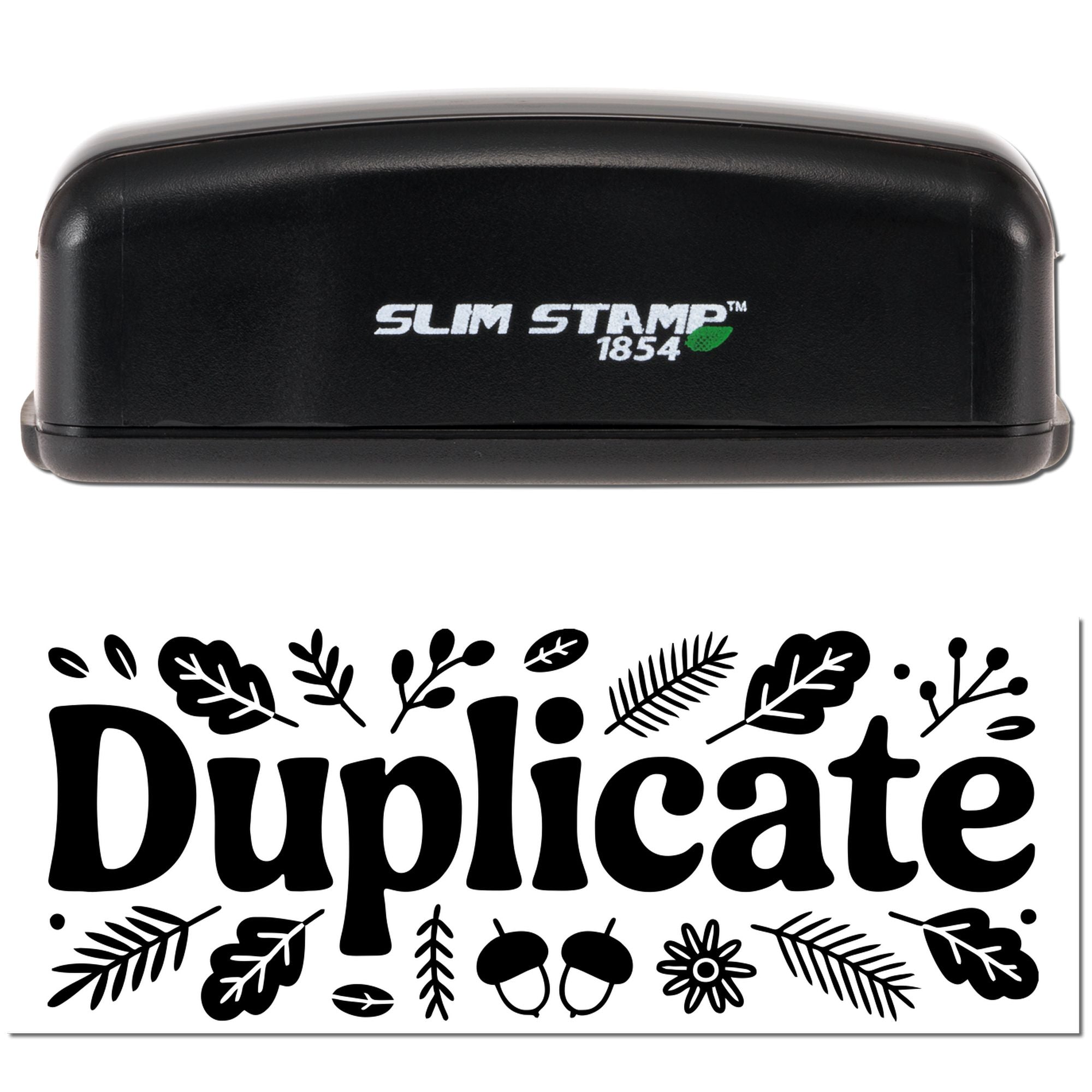 Slim Stamp 1854 Duplicate rubber stamp with decorative leaf design, ideal for office document marking and copying.