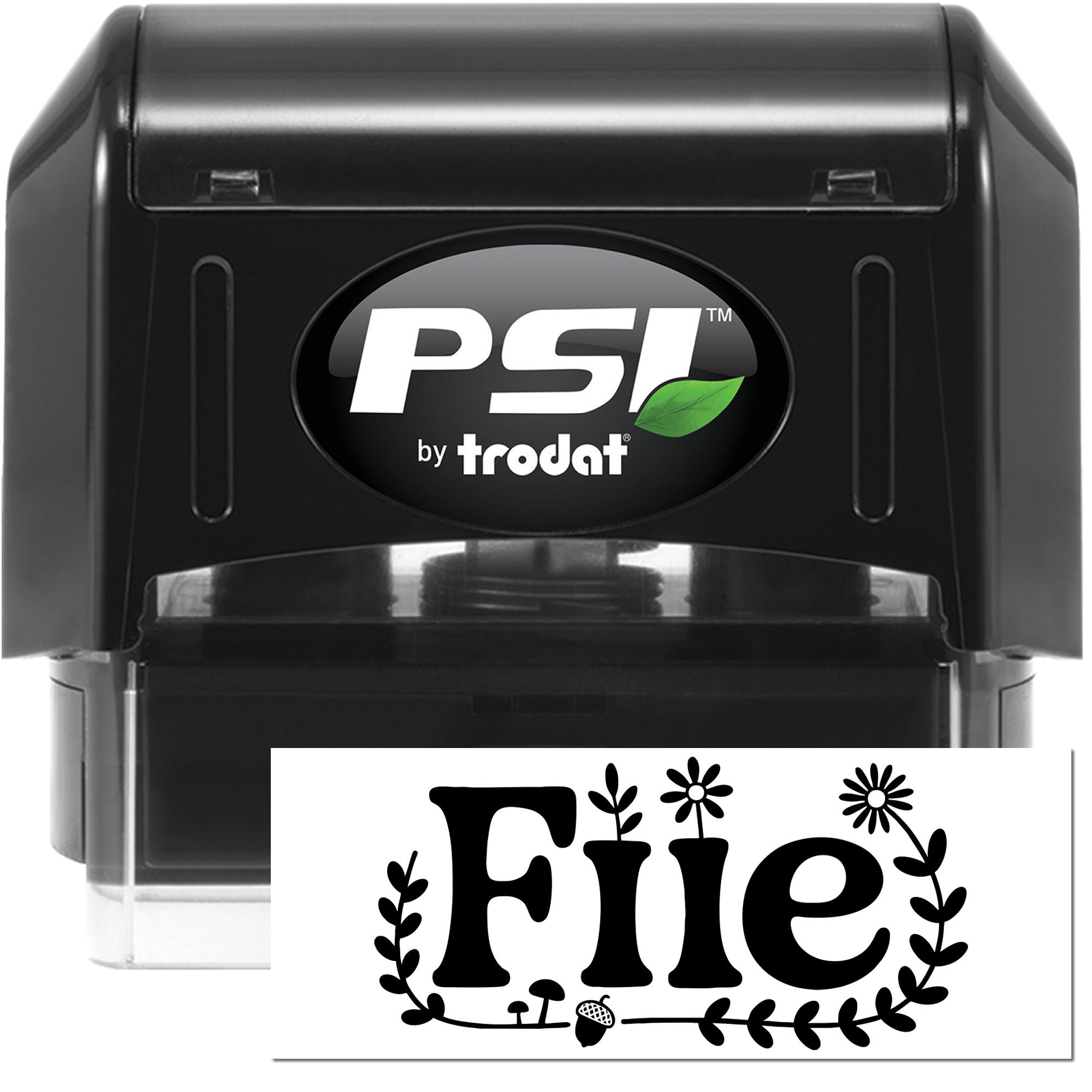 PSI by Trodat self-inking rubber stamp with custom floral word design for personalized stationery