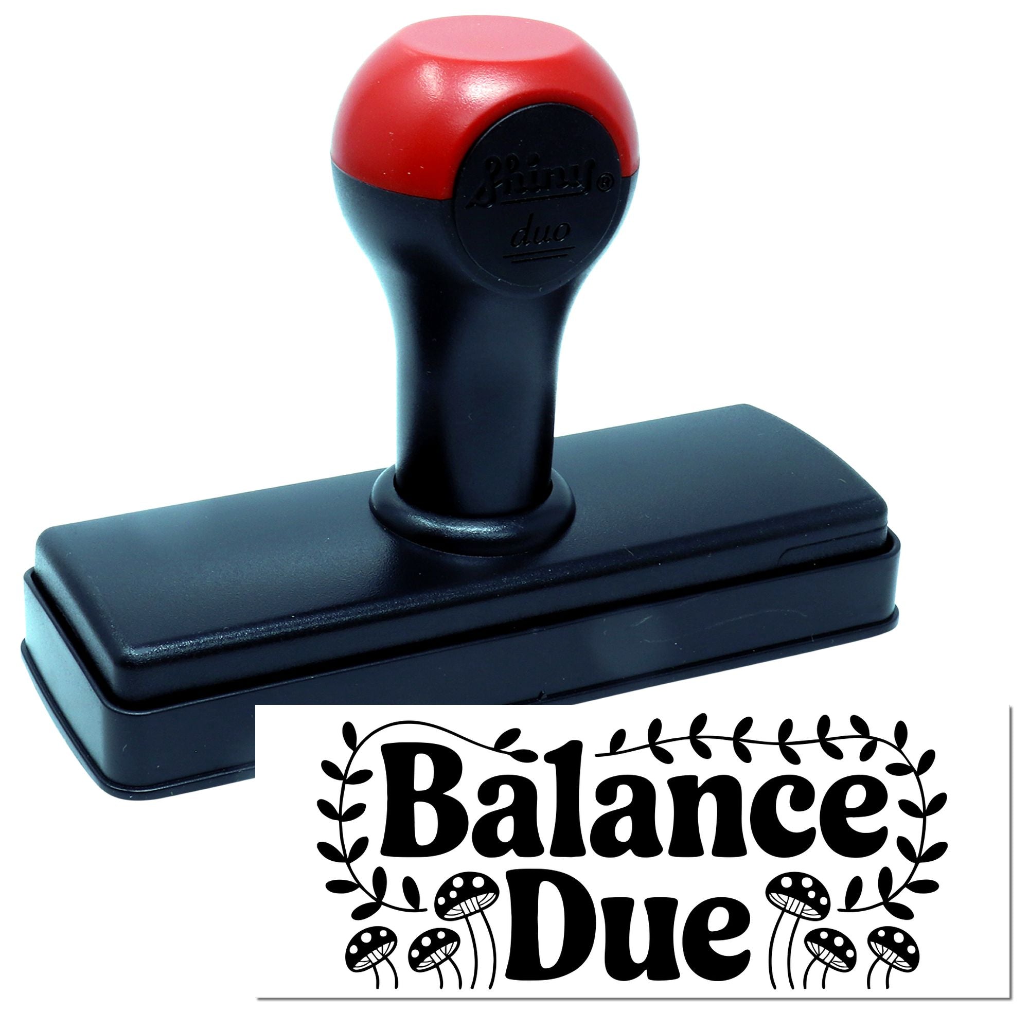 Self-inking rubber stamp with Balance Due text for office billing and payment reminders.