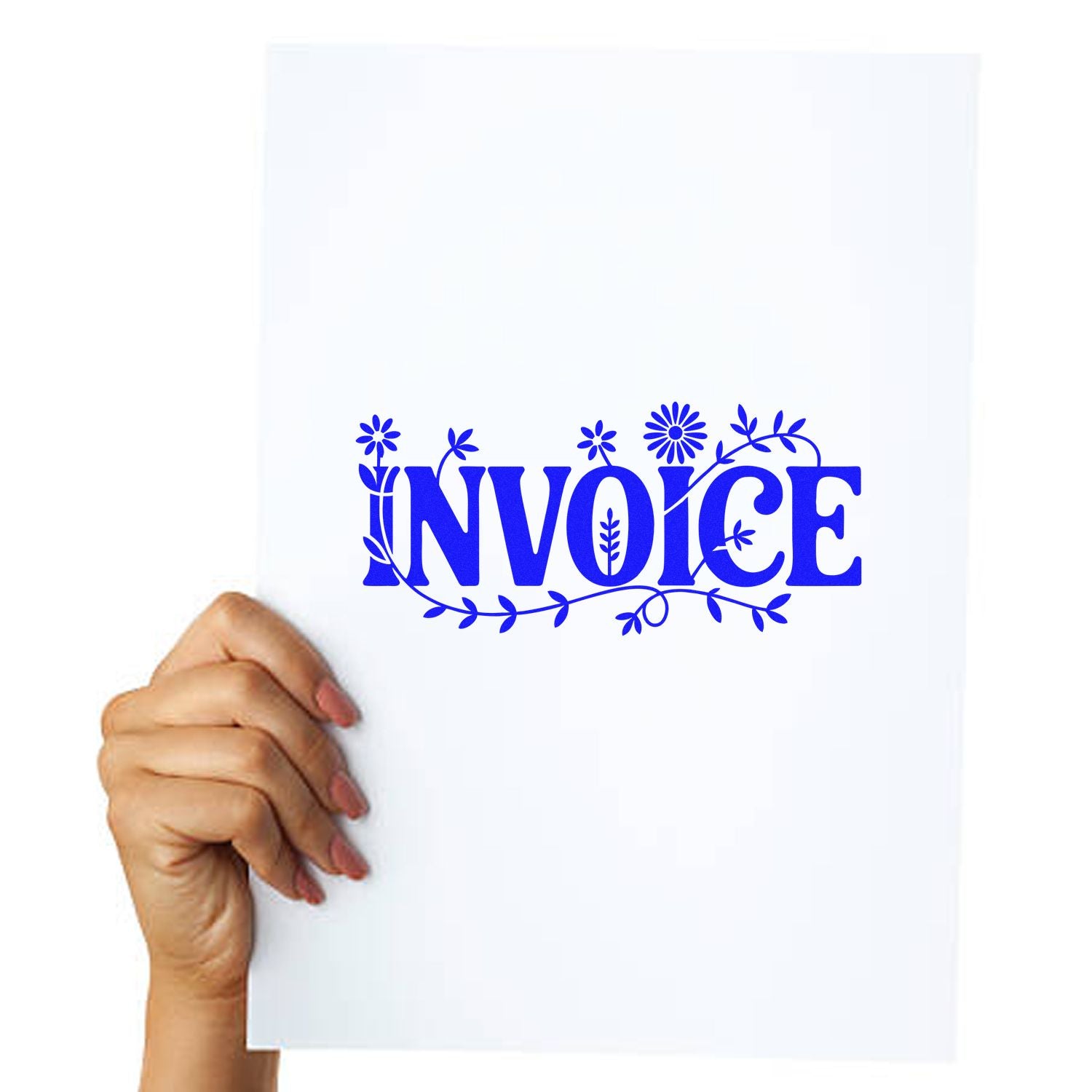 Custom floral invoice rubber stamp design for business billing and accounting documents