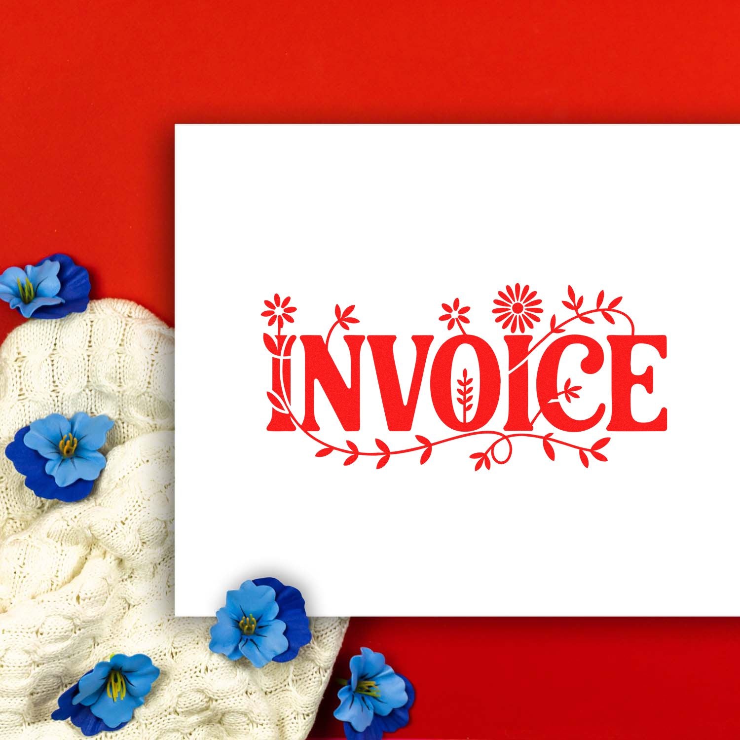 Floral invoice rubber stamp design for accounting, billing, and small business paperwork.
