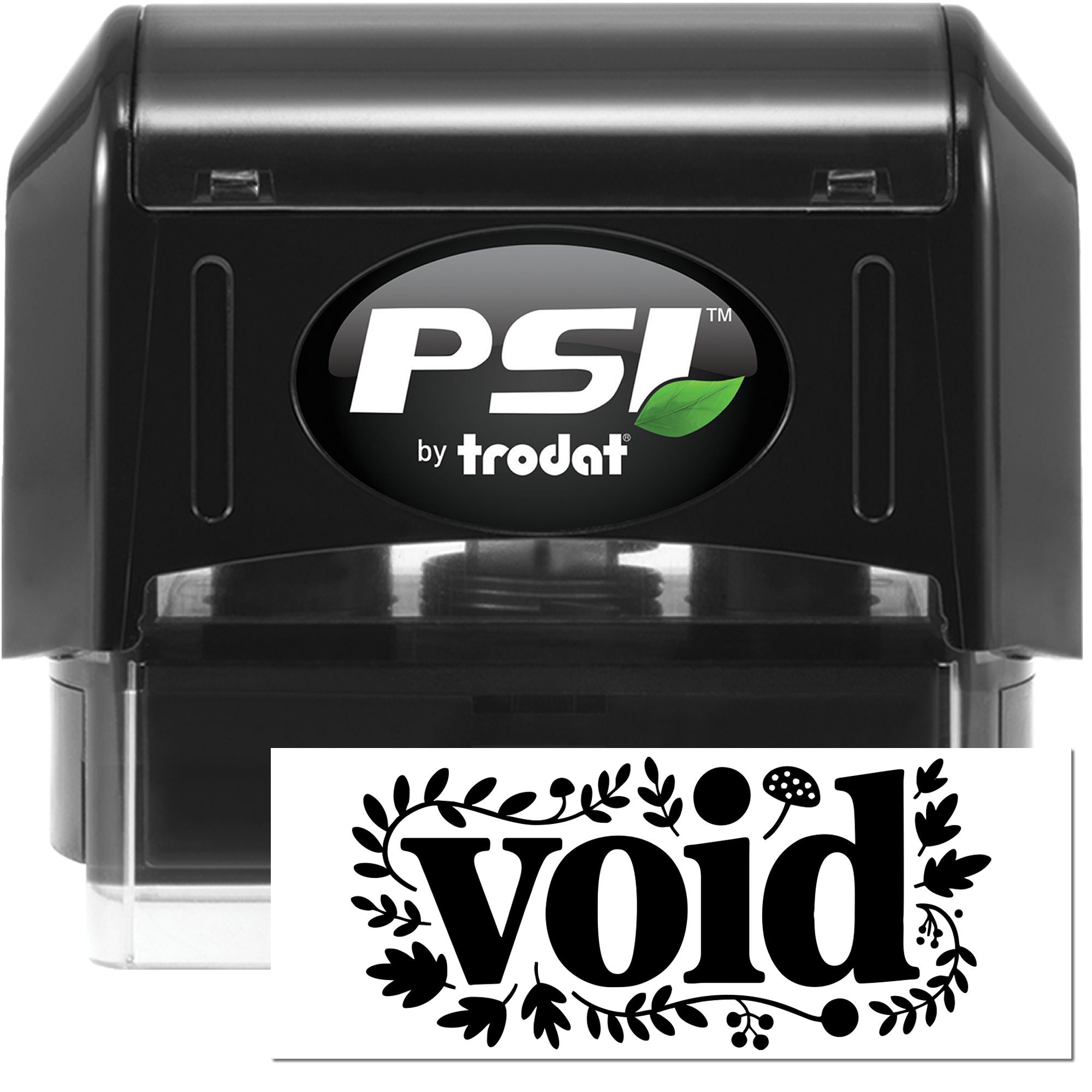 PSI by Trodat custom rubber stamp with decorative void imprint for packaging, labeling, or document marking.