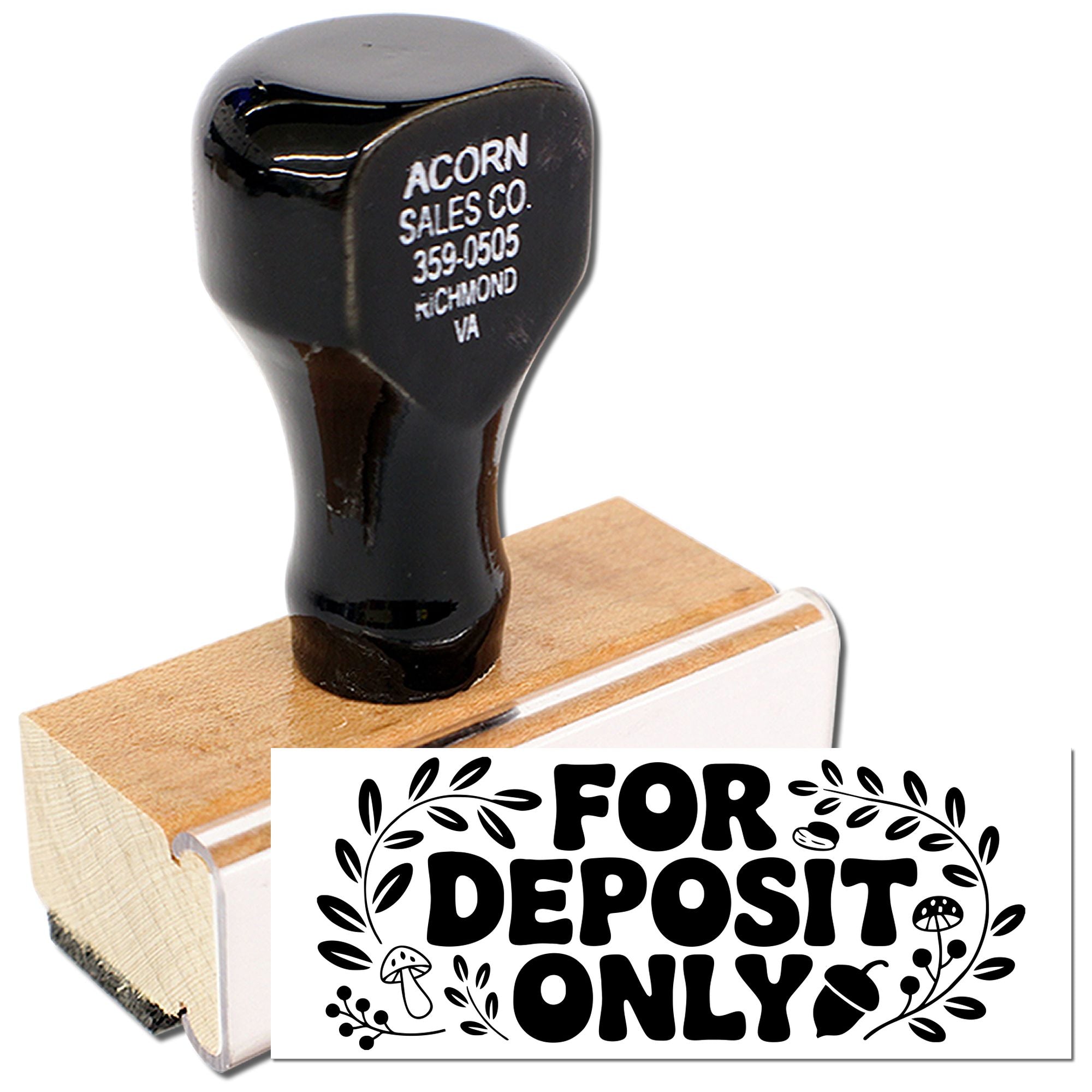 Custom business rubber stamp with address and for deposit only design for bank deposits.