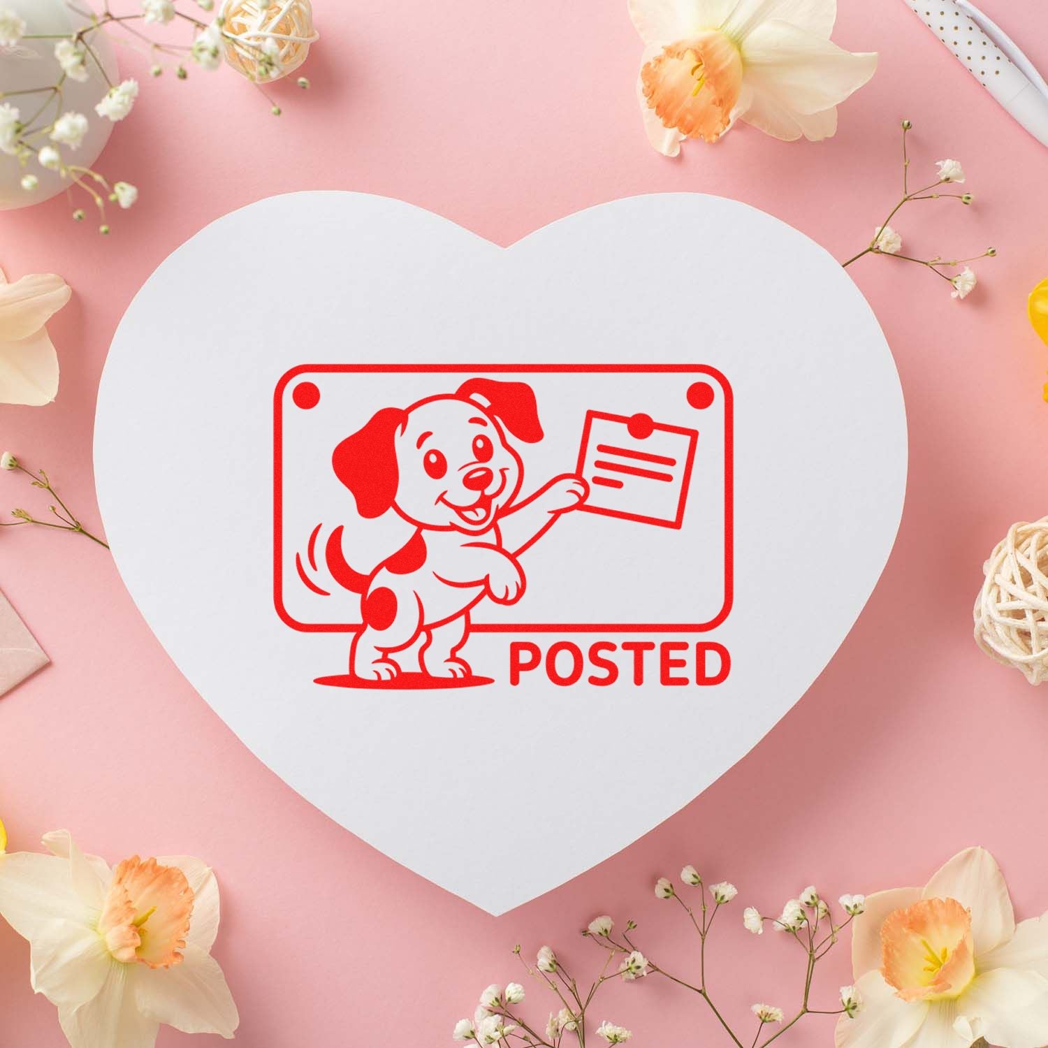 Cute cartoon dog POSTED rubber stamp design for stationery, cards, and mail.