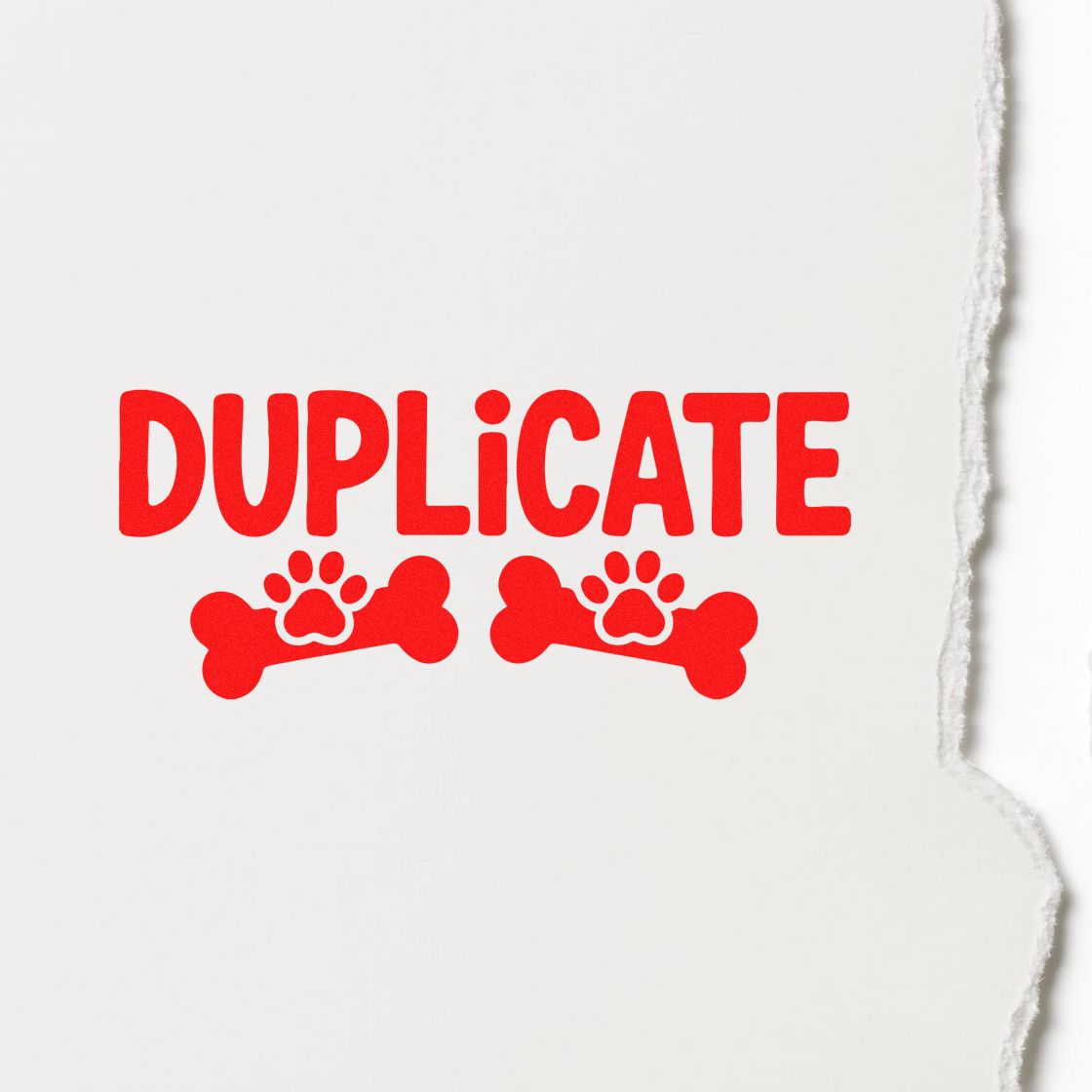 Red duplicate rubber stamp design with paw print bones, ideal for pet documents, kennel records, or dog-themed paperwork.
