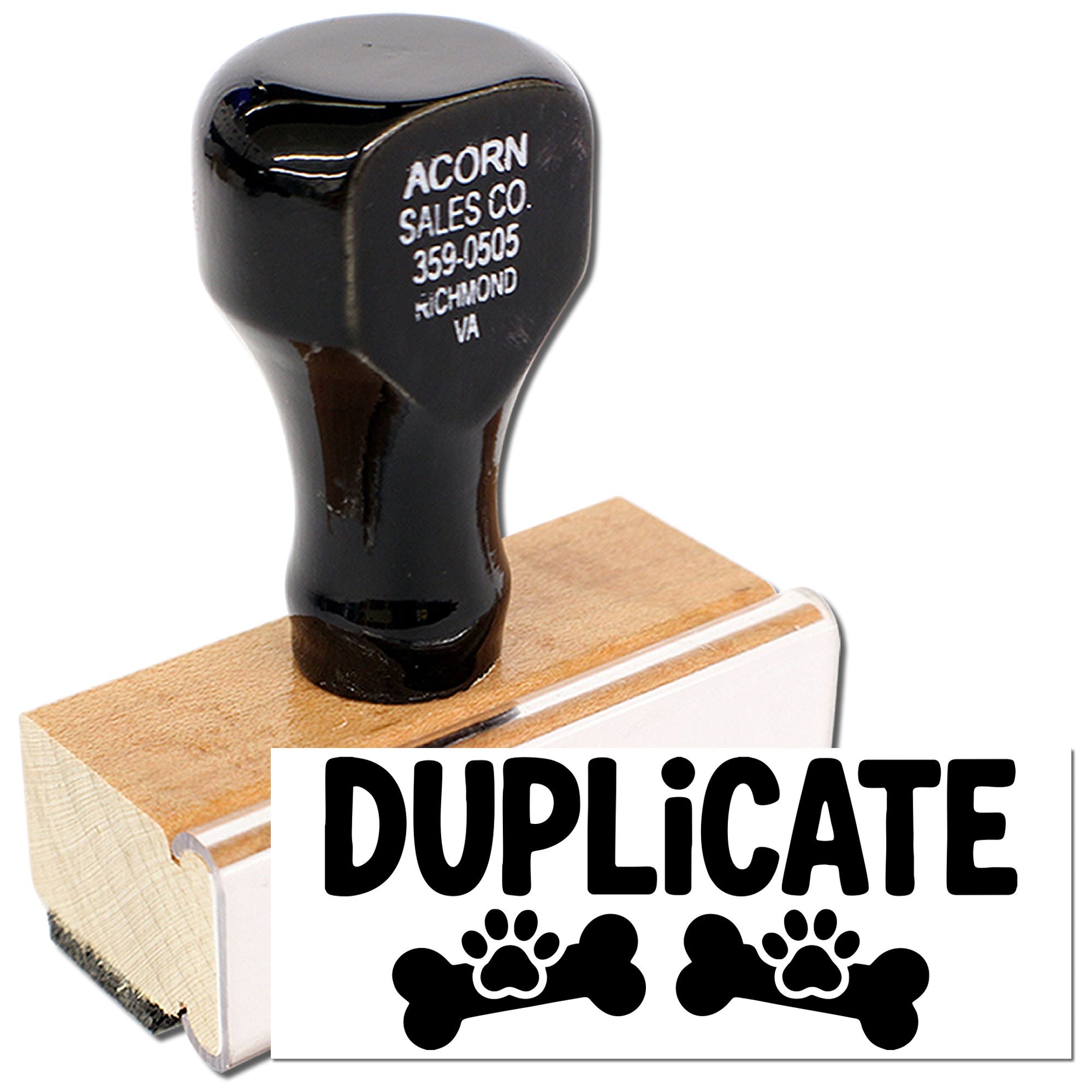 Duplicate rubber stamp with paw print and bone design for pet records, labels, and office use