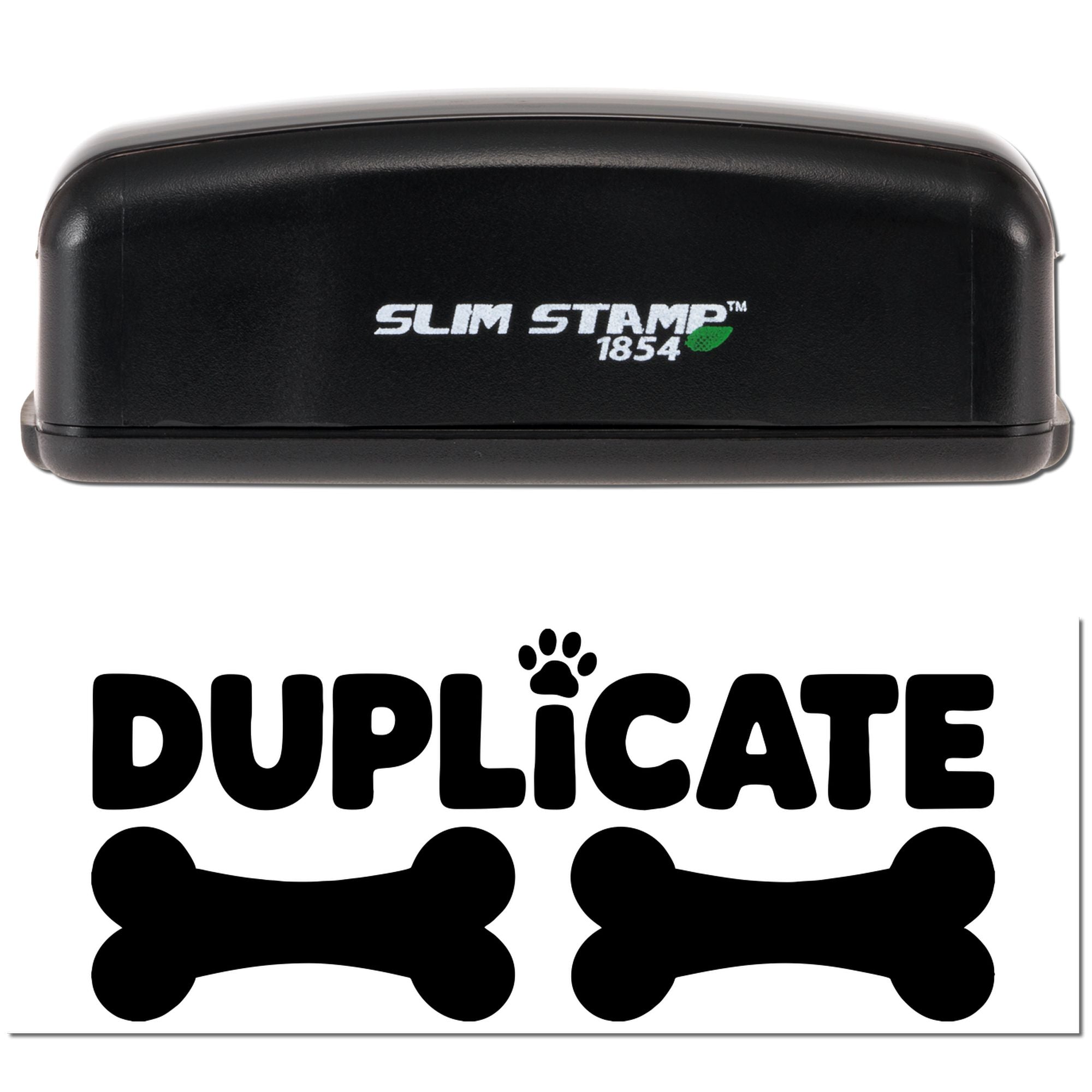 Slim Stamp 1854 self-inking rubber stamp with duplicate dog bone design for pet-themed business branding.