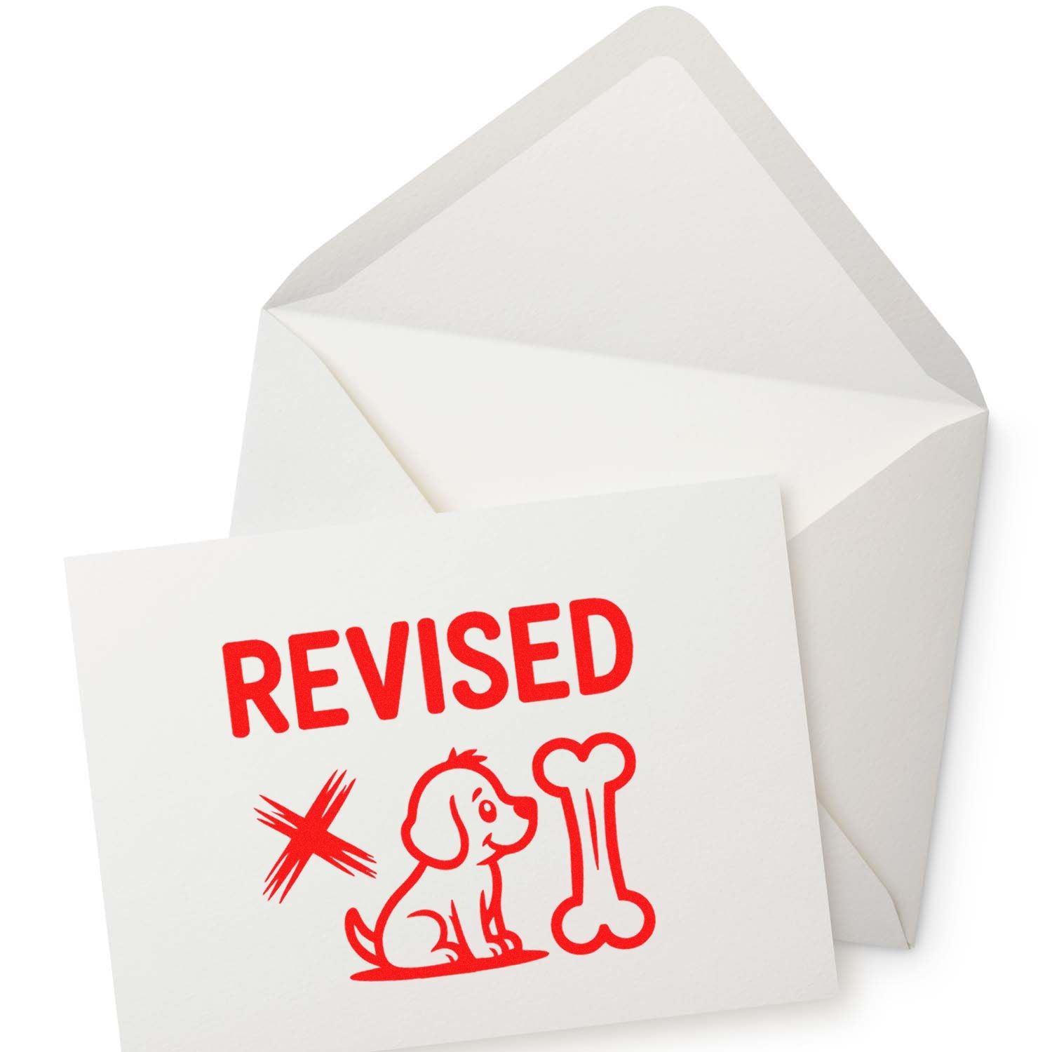 Revised rubber stamp with dog and bone design for marking pet-related documents and approvals.