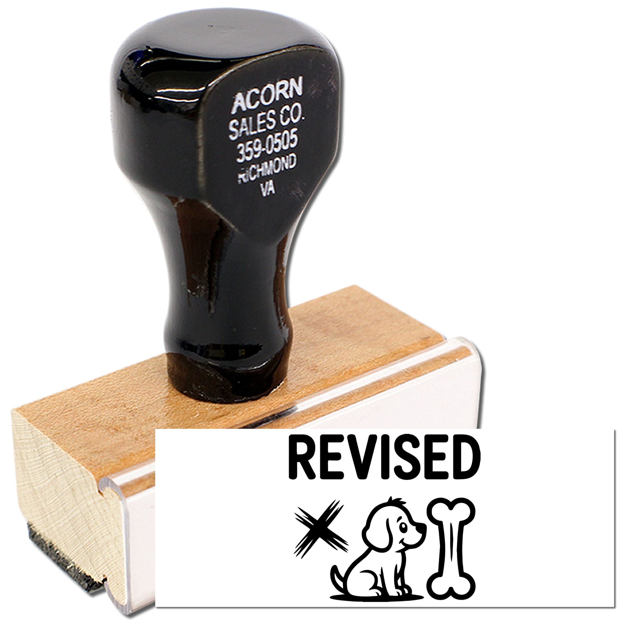 Custom rubber stamp for Acorn Sales Co., Richmond, VA with revised marking for business documents.