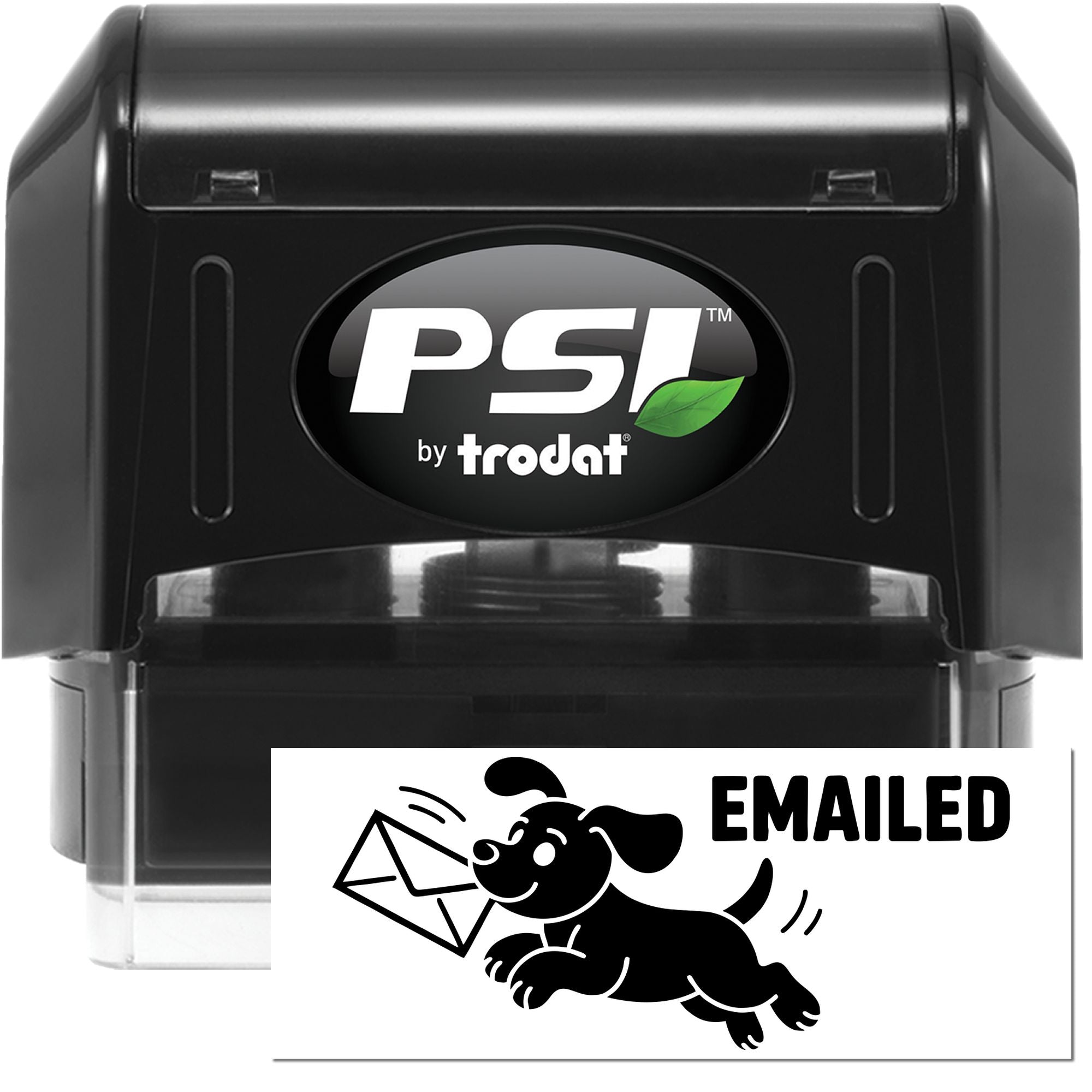 PSI by Trodat self-inking rubber stamp with Emailed dog and envelope design for office mail tracking and organization