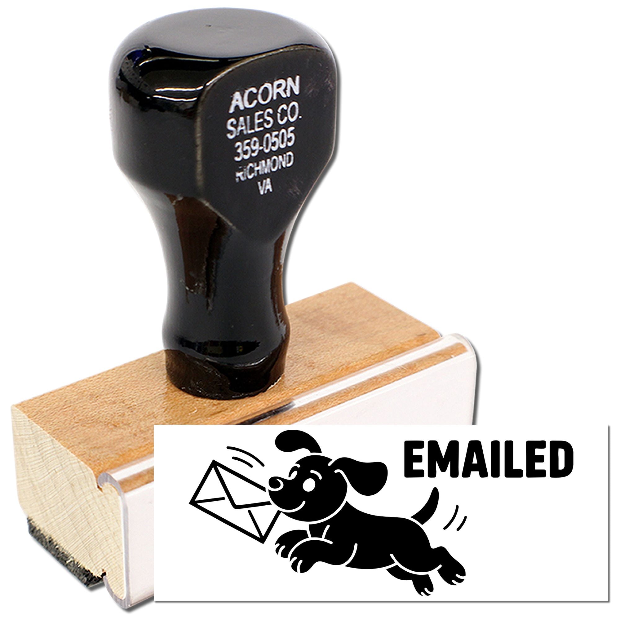 Custom rubber stamp with Emailed dog mail graphic, ideal for marking sent correspondence and office mail.