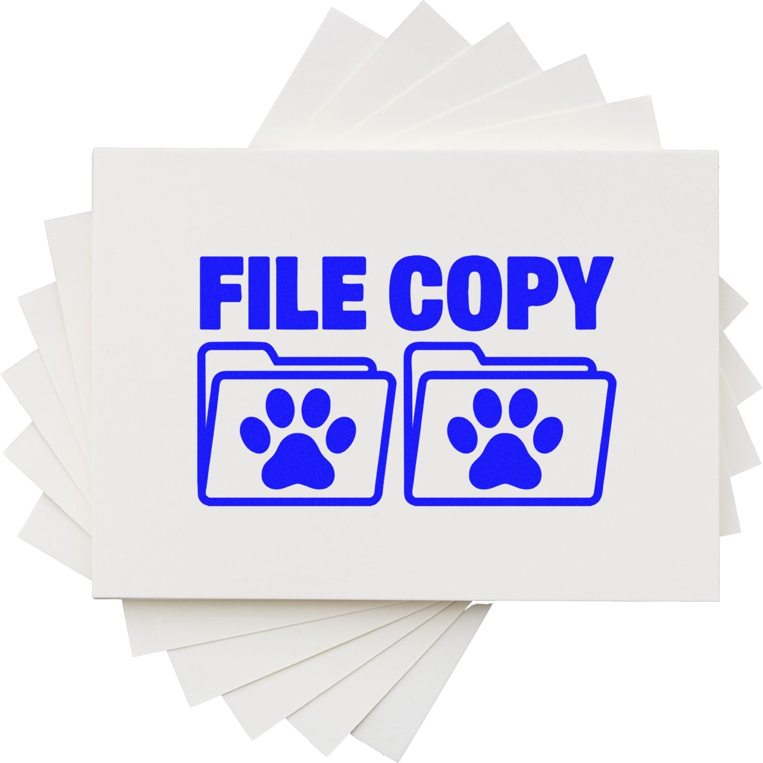 File Copy rubber stamp design with folder icons and paw prints for marking duplicate pet or animal files.