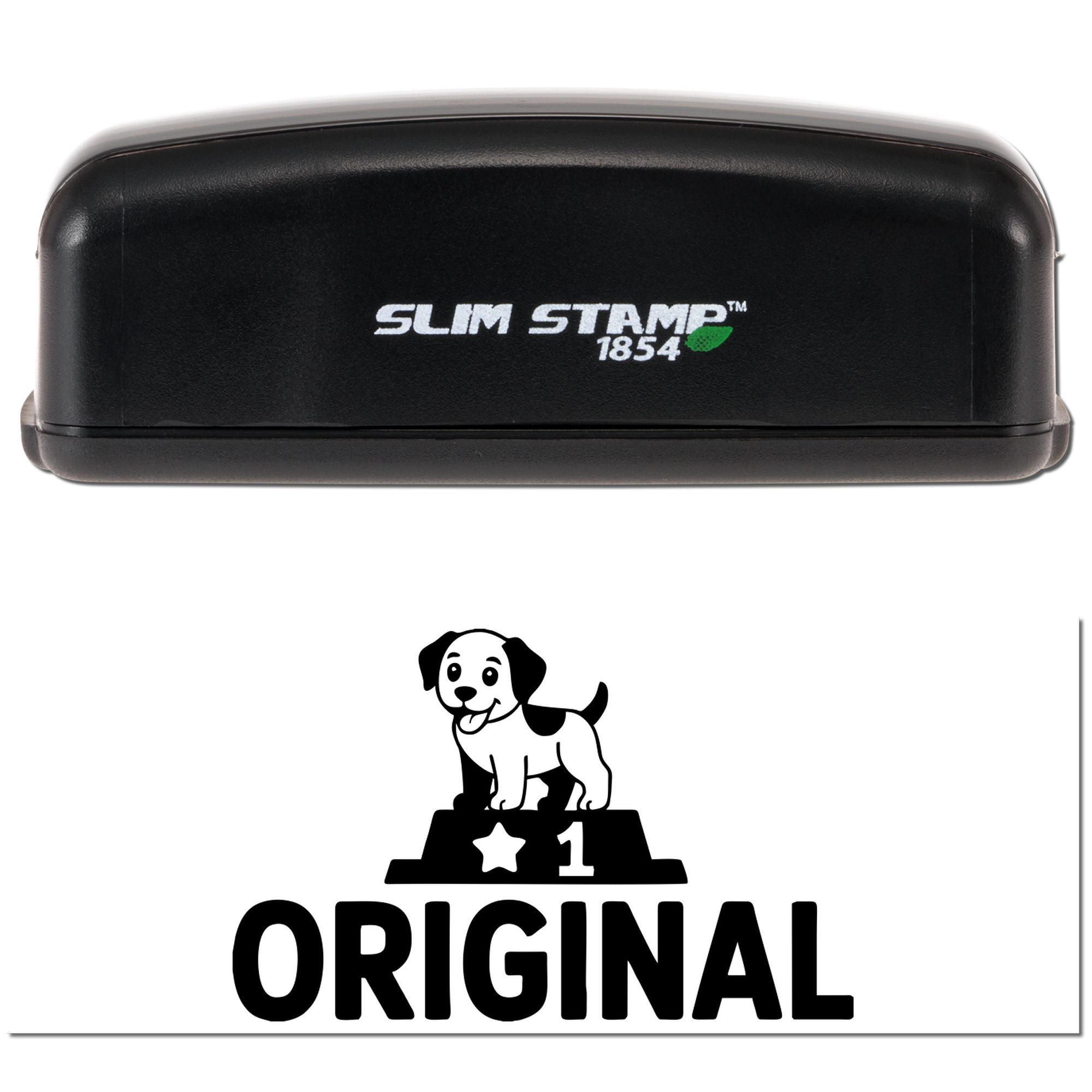 Slim Stamp 1854 self-inking rubber stamp featuring an Original dog winner design imprint
