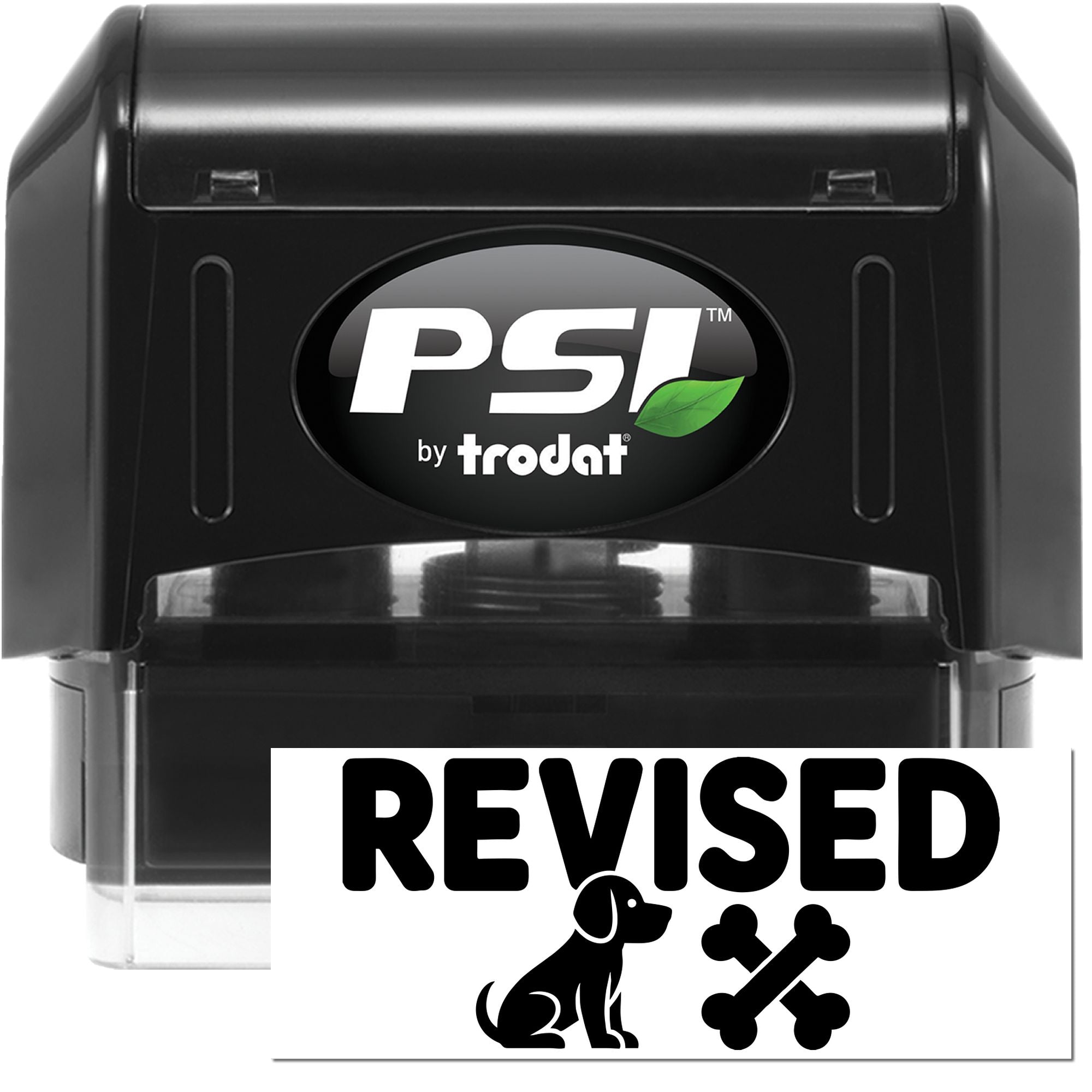 PSI by Trodat revised self-inking rubber stamp with dog and bone icon for pet-related document marking