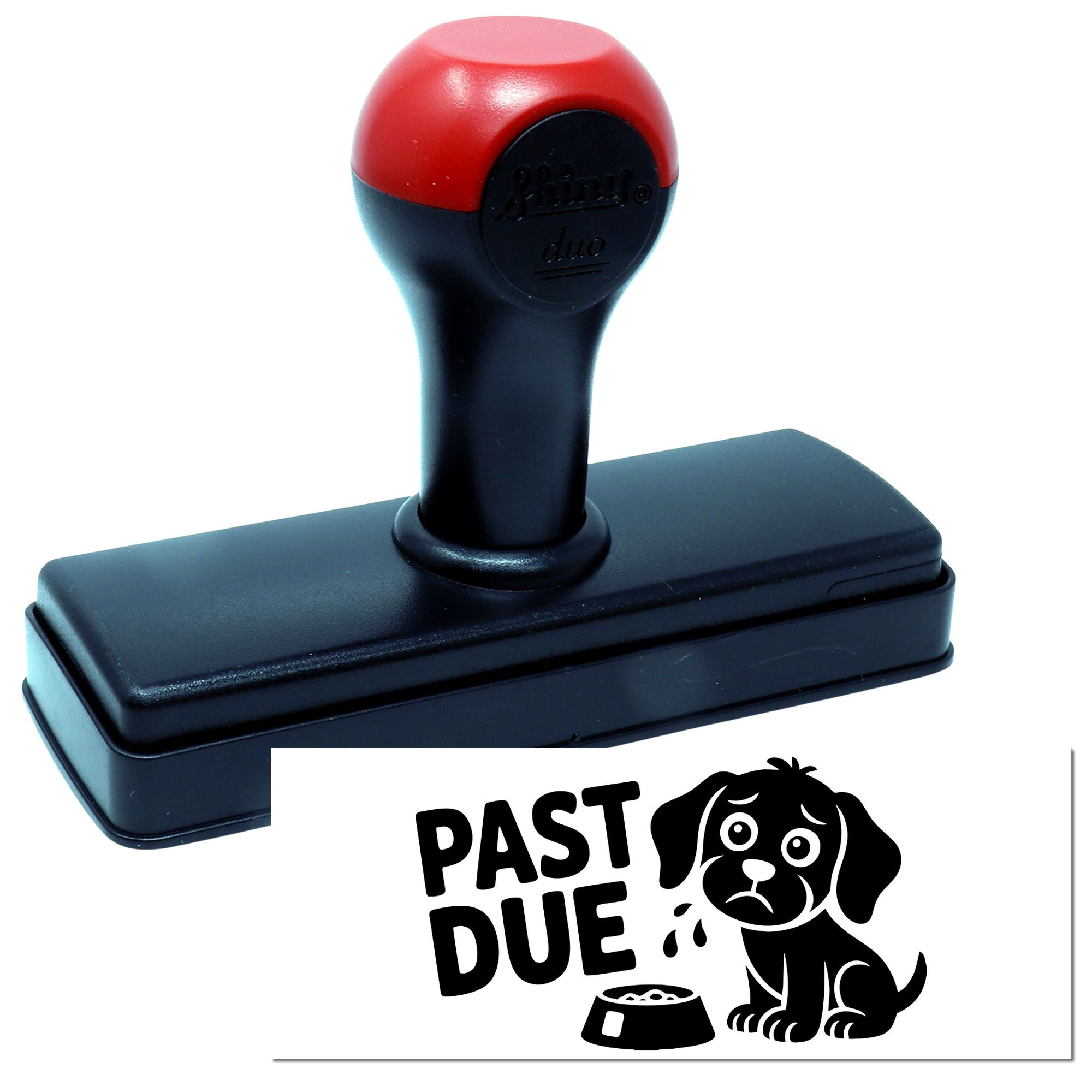 Self-inking rubber stamp with Past Due dog graphic for office billing reminders and overdue notices.