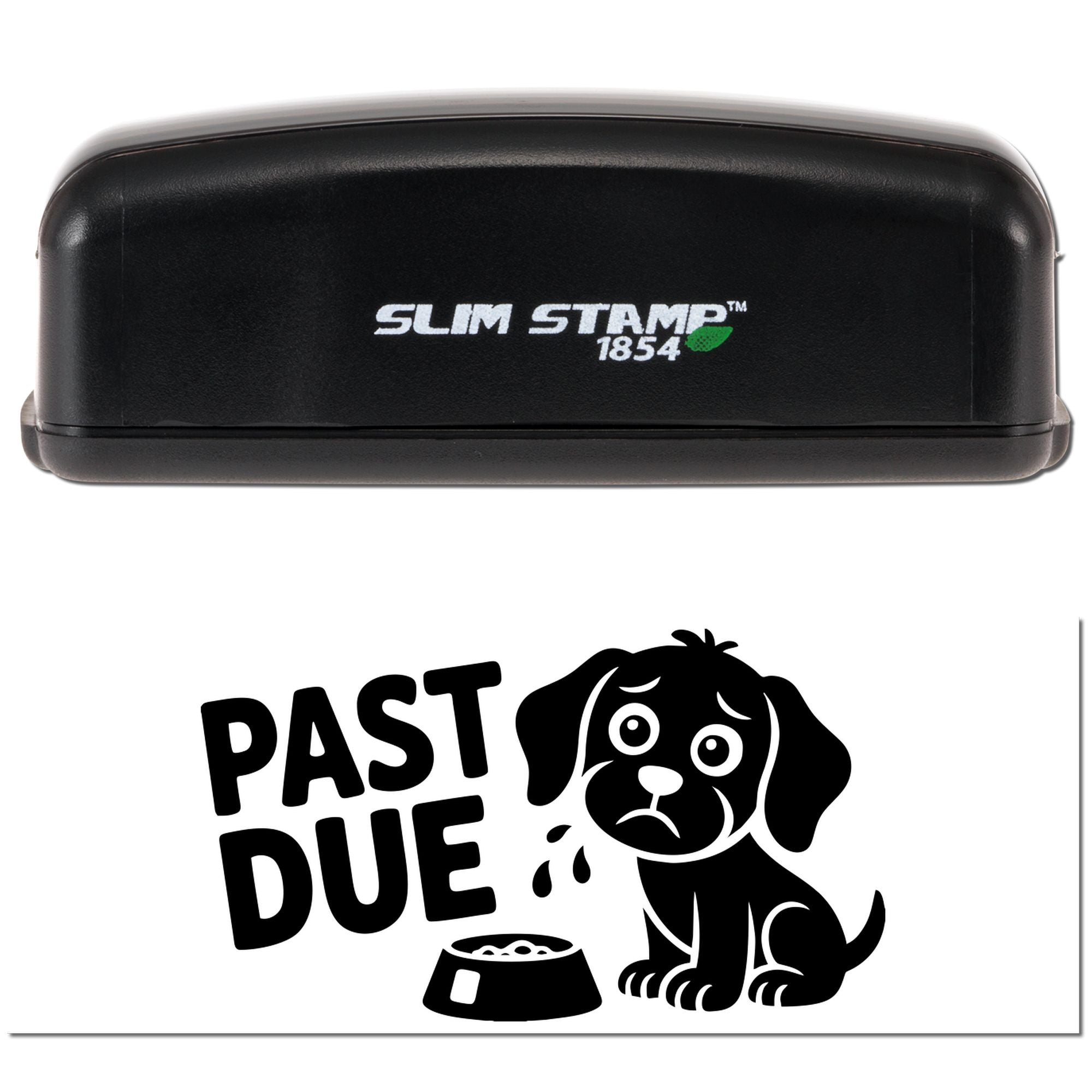 Slim Stamp 1854 self-inking rubber stamp with Past Due dog-and-bowl design for pet payment reminders.