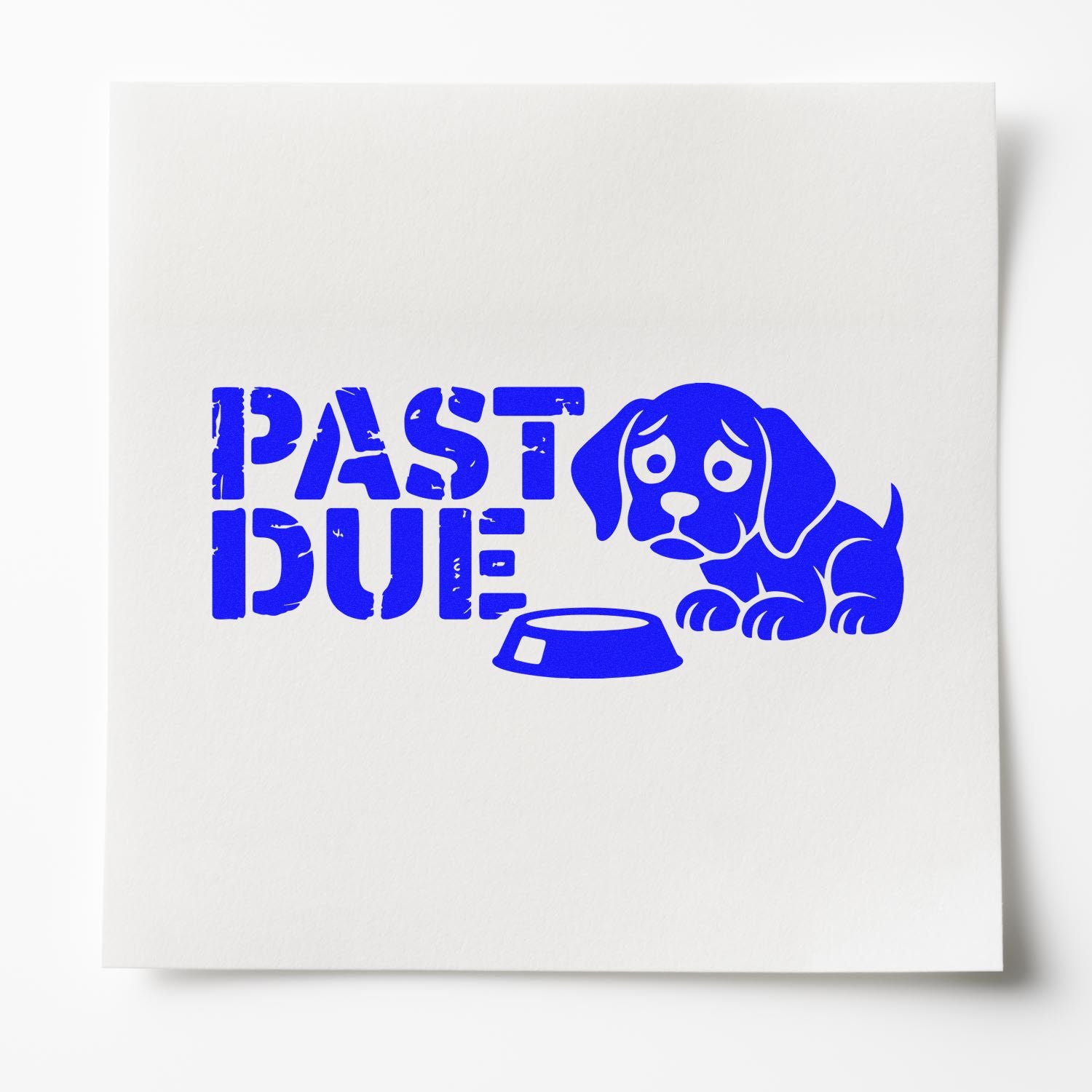 Past Due rubber stamp design with sad dog and empty bowl, ideal for pet-related reminder or overdue notice.