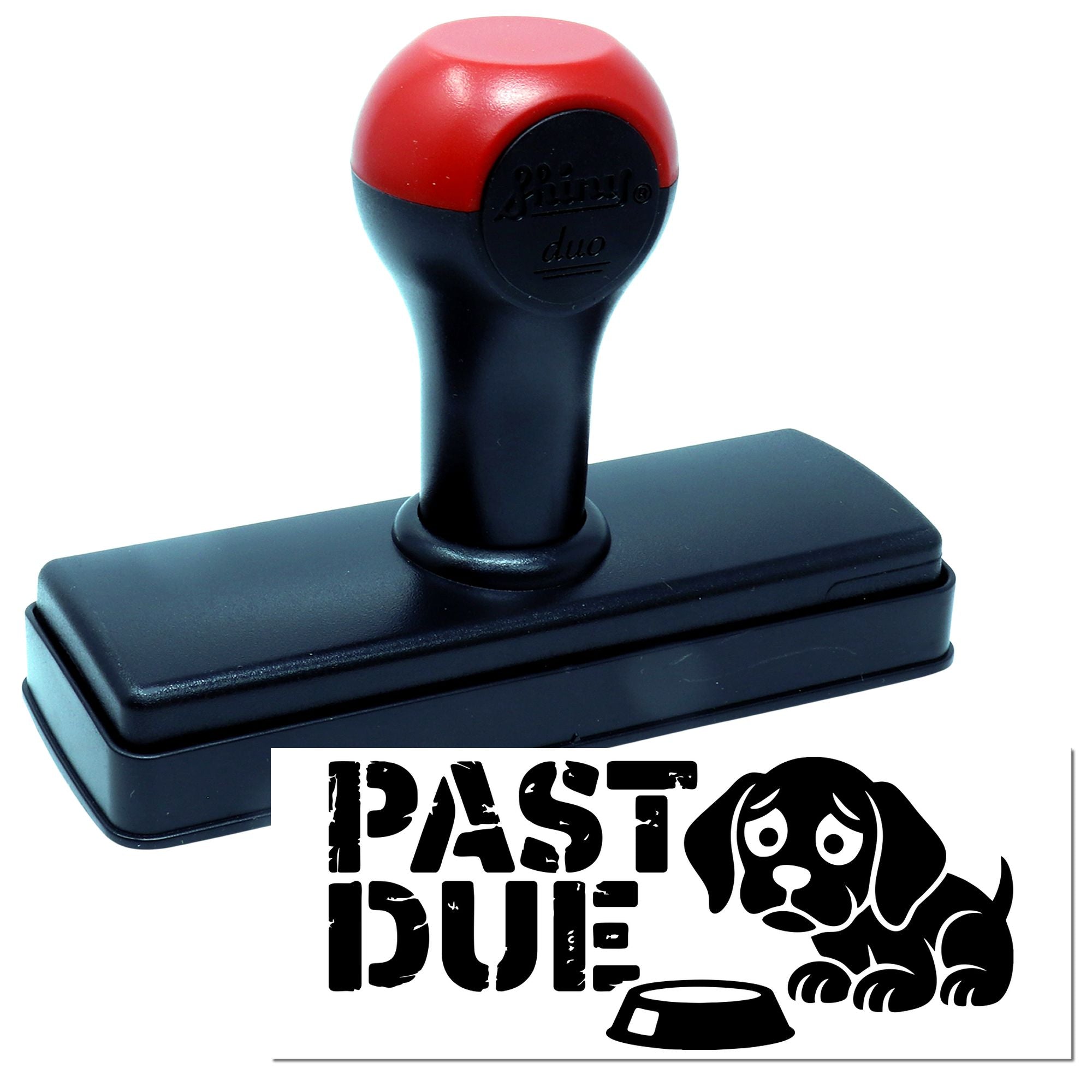 Self-inking rubber stamp with Past Due dog graphic for pet care or veterinary reminder use.