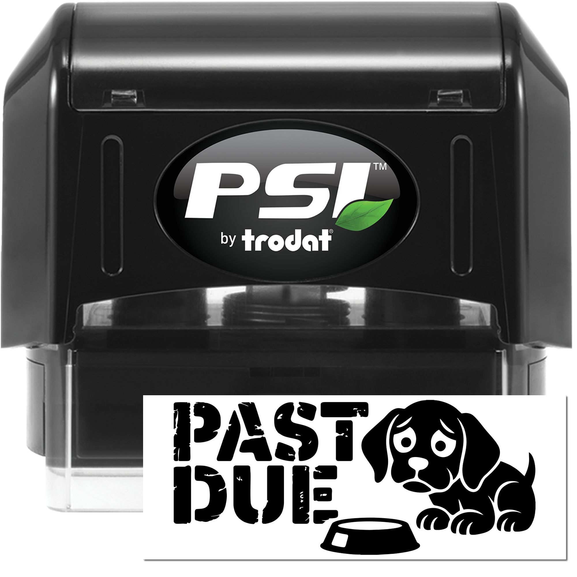 Self-inking PSI by Trodat rubber stamp with Pasta Dude dog and bowl design for custom pet-themed branding.