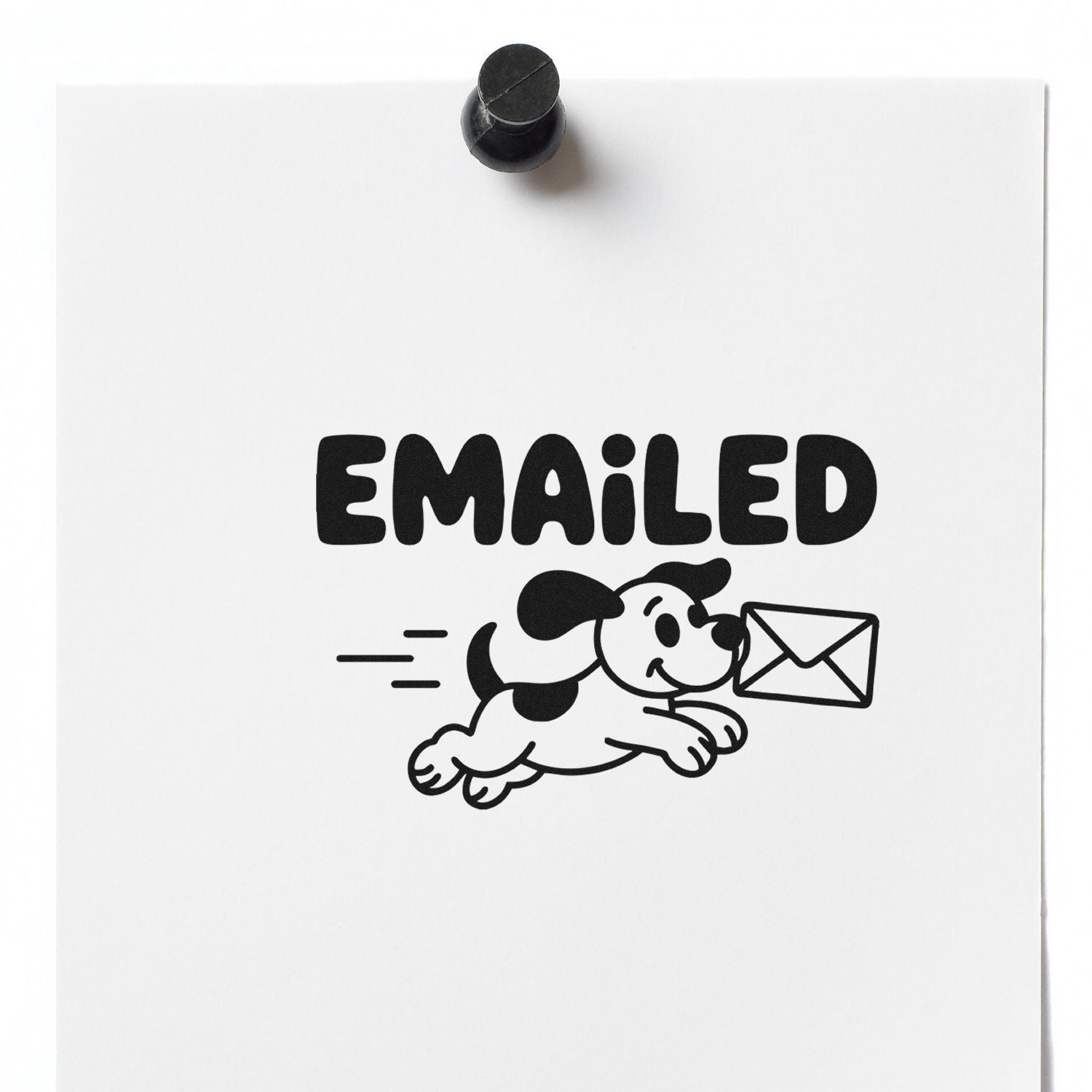 Rubber stamp impression reading Emailed with dog carrying an envelope, ideal for mail and office use.