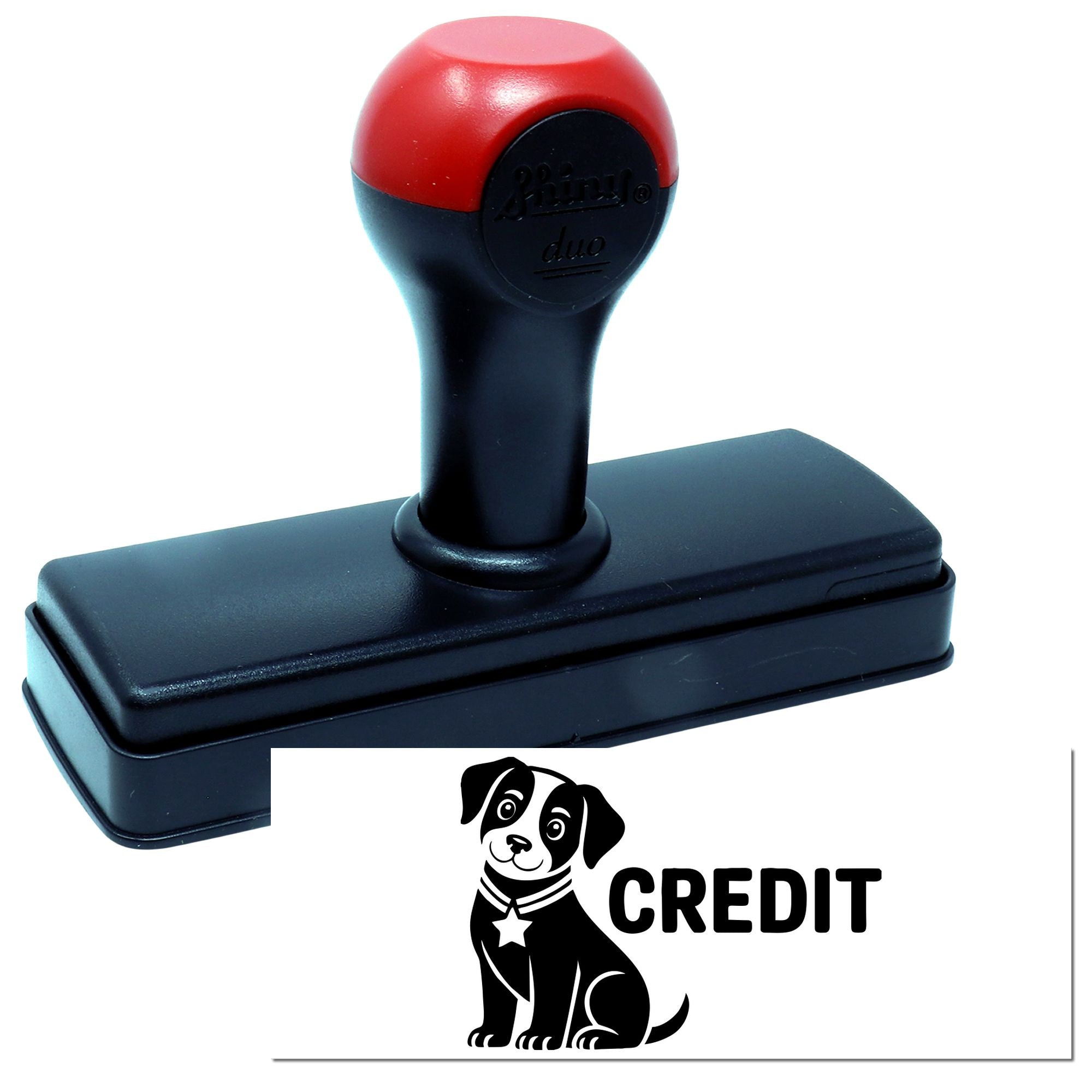 Custom self-inking credit rubber stamp with dog design for office bookkeeping