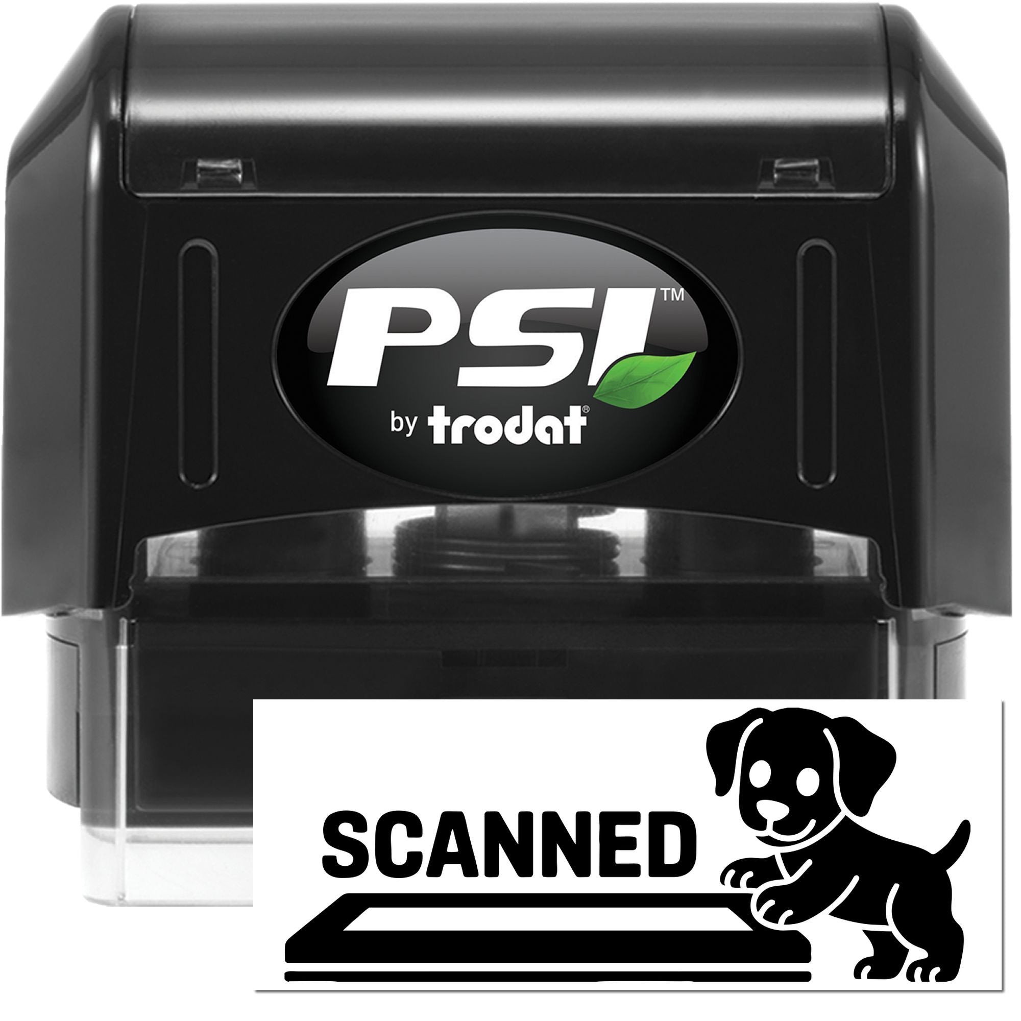 PSI by Trodat self-inking rubber stamp with Scanned dog icon for office document marking