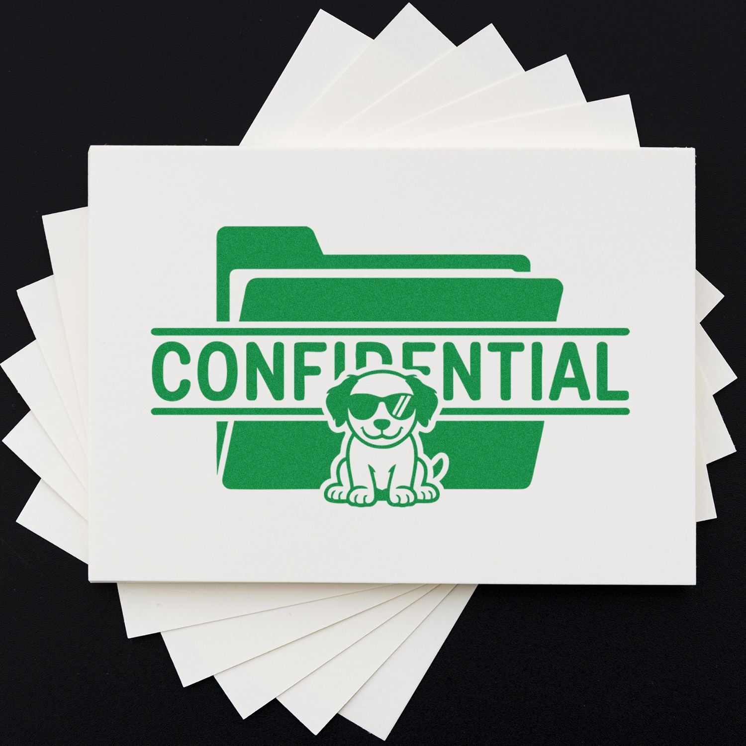 Confidential rubber stamp design with folder and dog icon for marking documents and envelopes