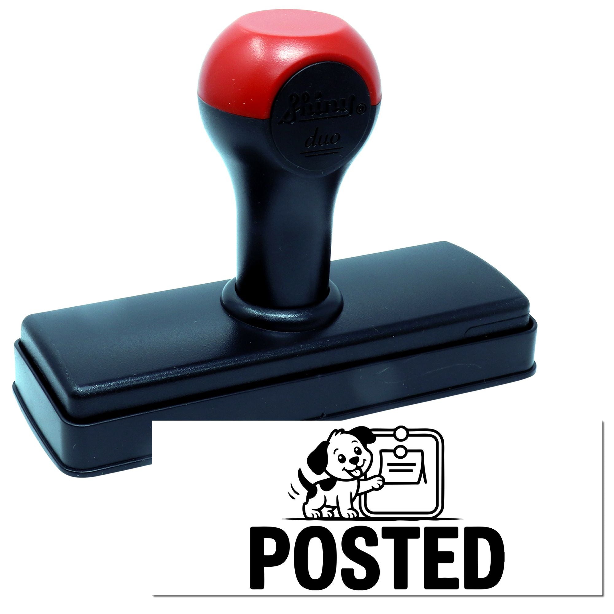 Self-inking rubber stamp with POSTED imprint for office mail, document approval, and filing.