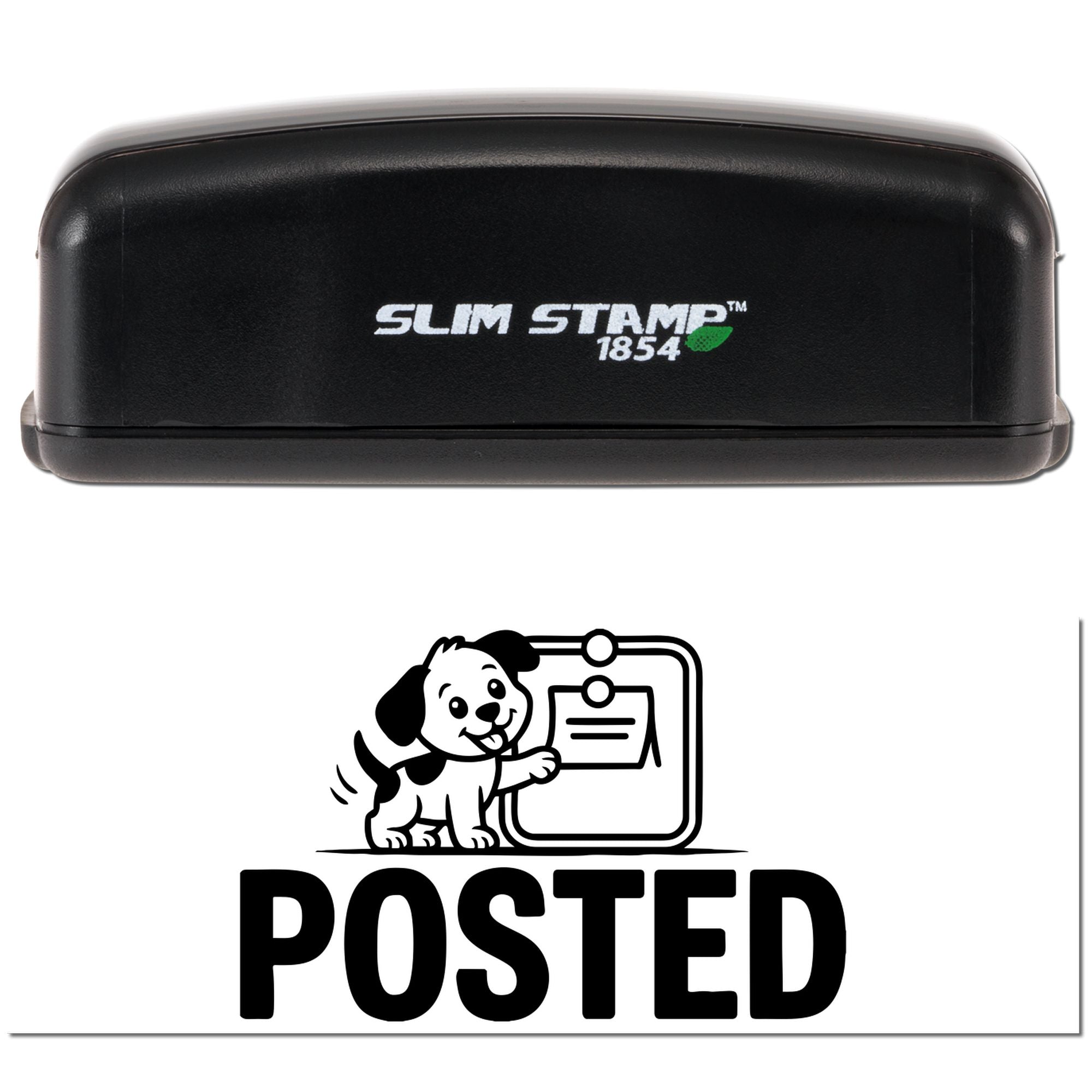 Slim Stamp 1854 self-inking rubber stamp with dog POSTED design for marking mail or documents