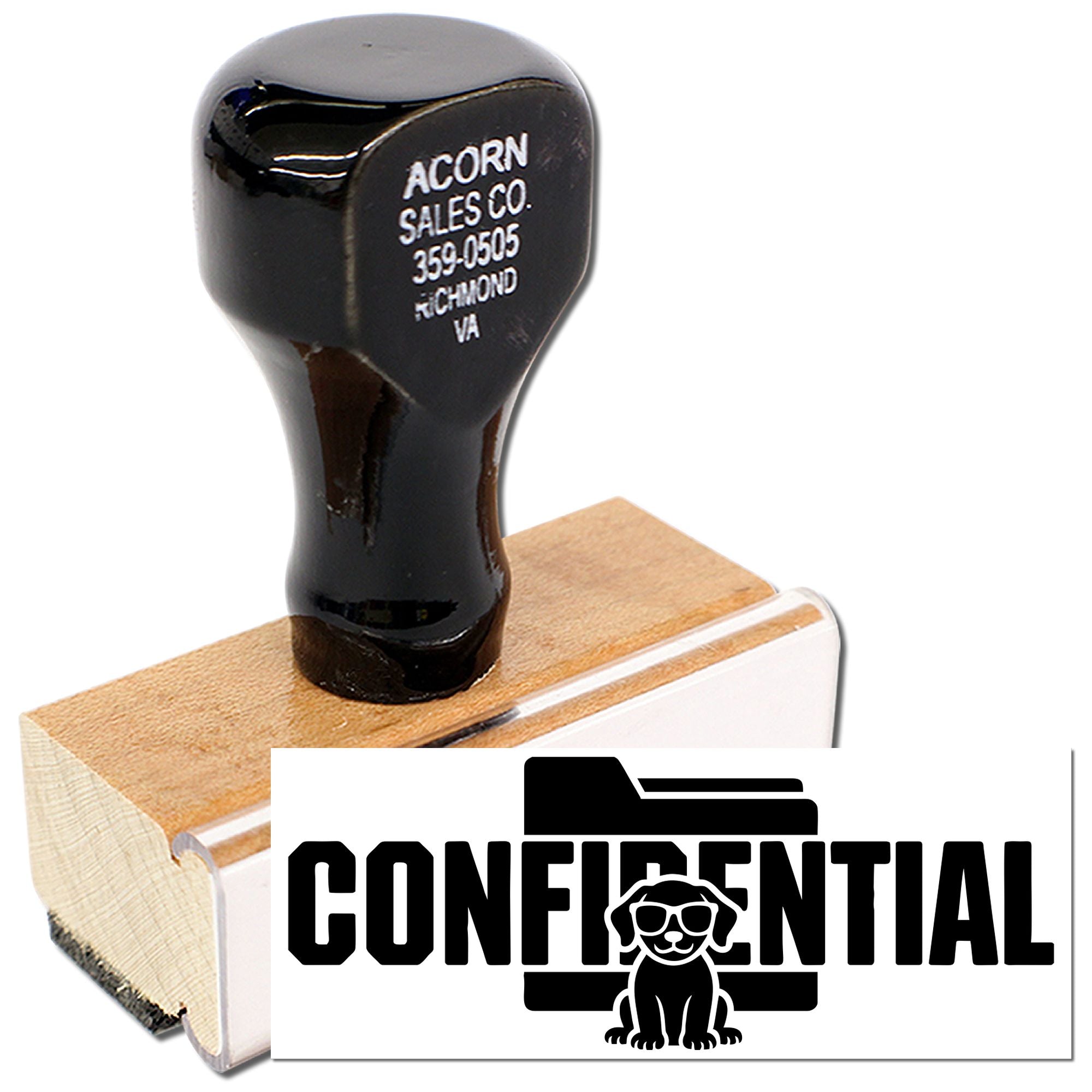 Custom rubber stamp with business return address and confidential logo, ideal for office mailing and document marking.