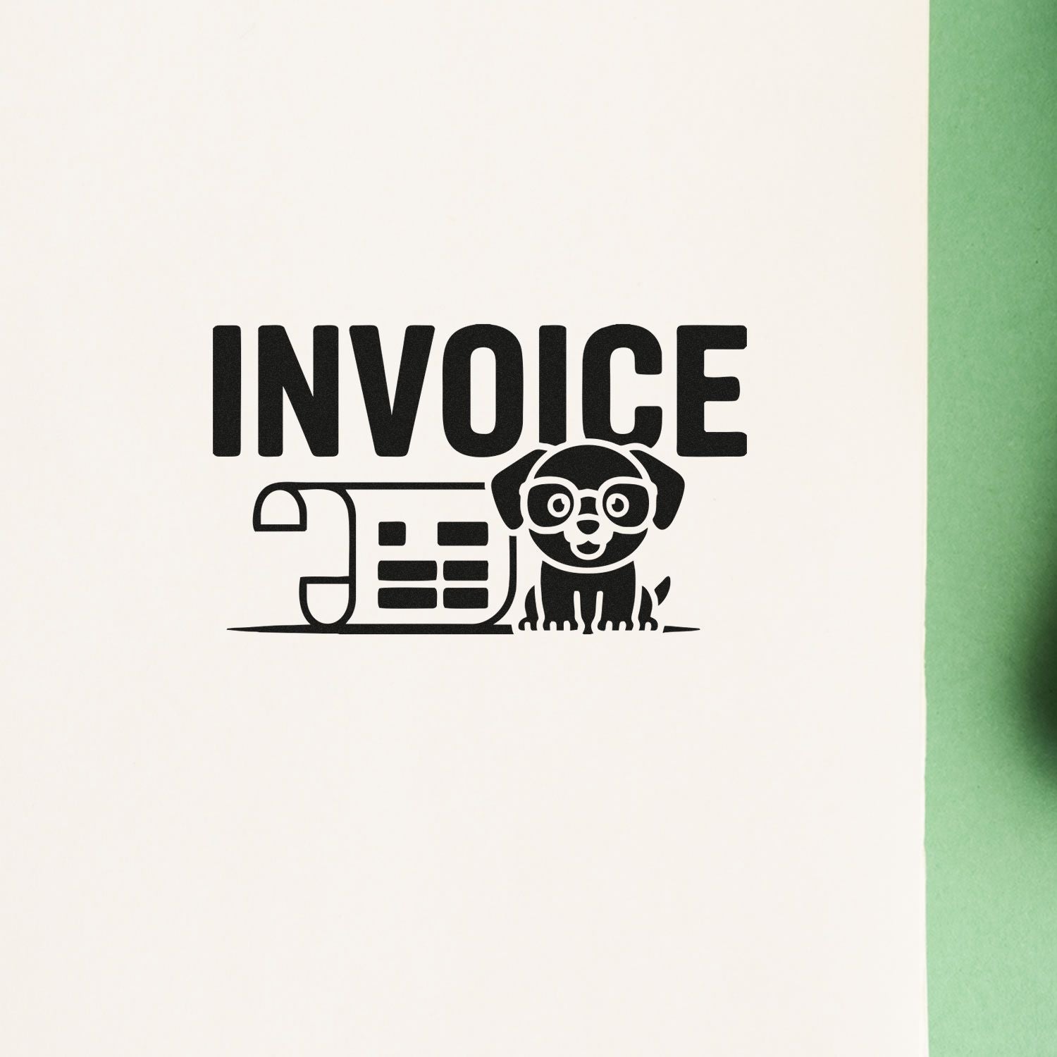 Custom invoice rubber stamp with dog logo for quick billing, accounting, and office paperwork.