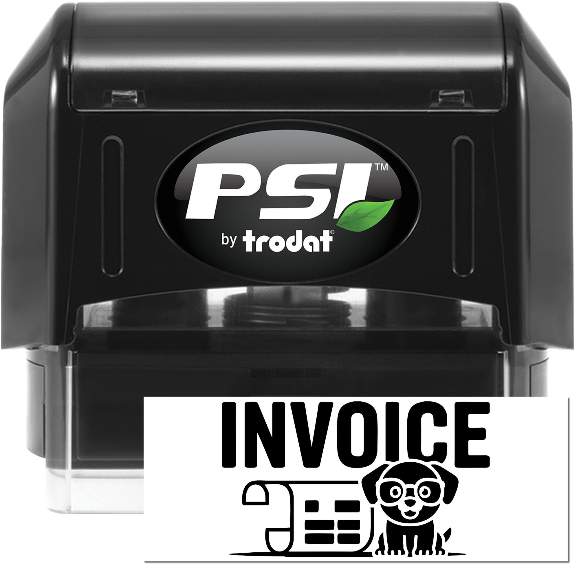 PSI by Trodat self-inking invoice rubber stamp with dog icon for office billing and bookkeeping