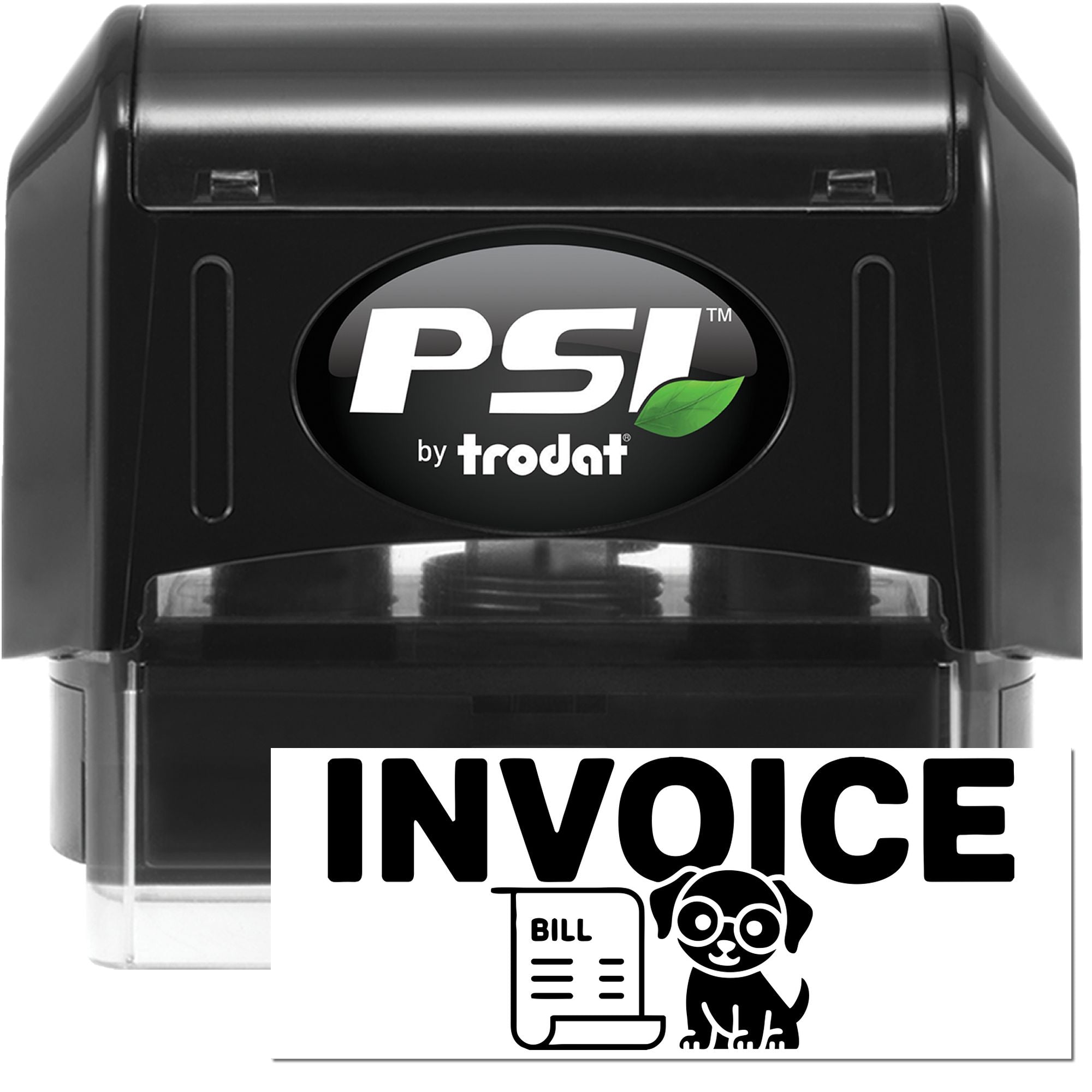 PSI by Trodat self-inking rubber stamp with invoice imprint, ideal for custom office and billing paperwork.