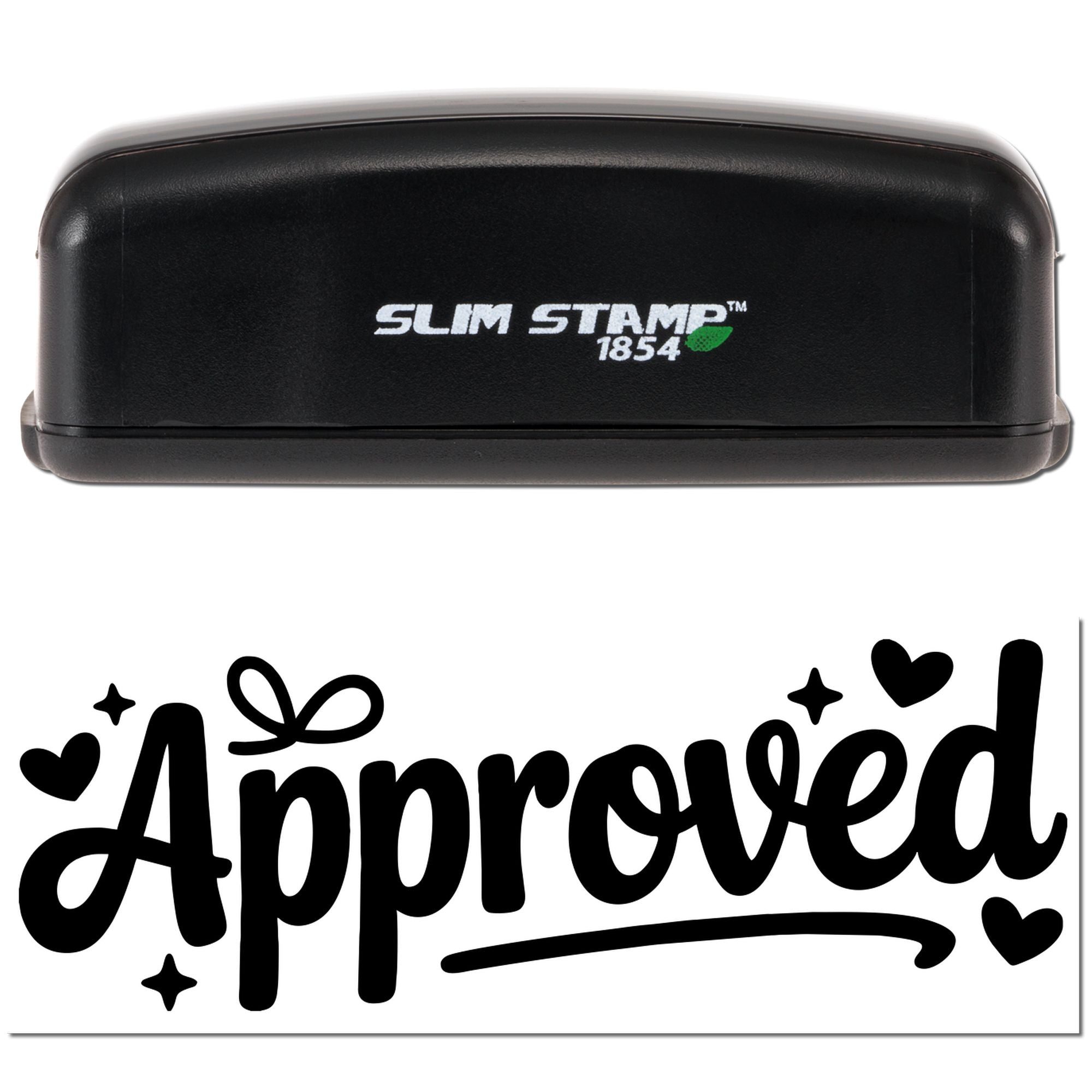 Slim Stamp 1854 self-inking rubber stamp with Approved design for documents, scrapbooking, and packaging.