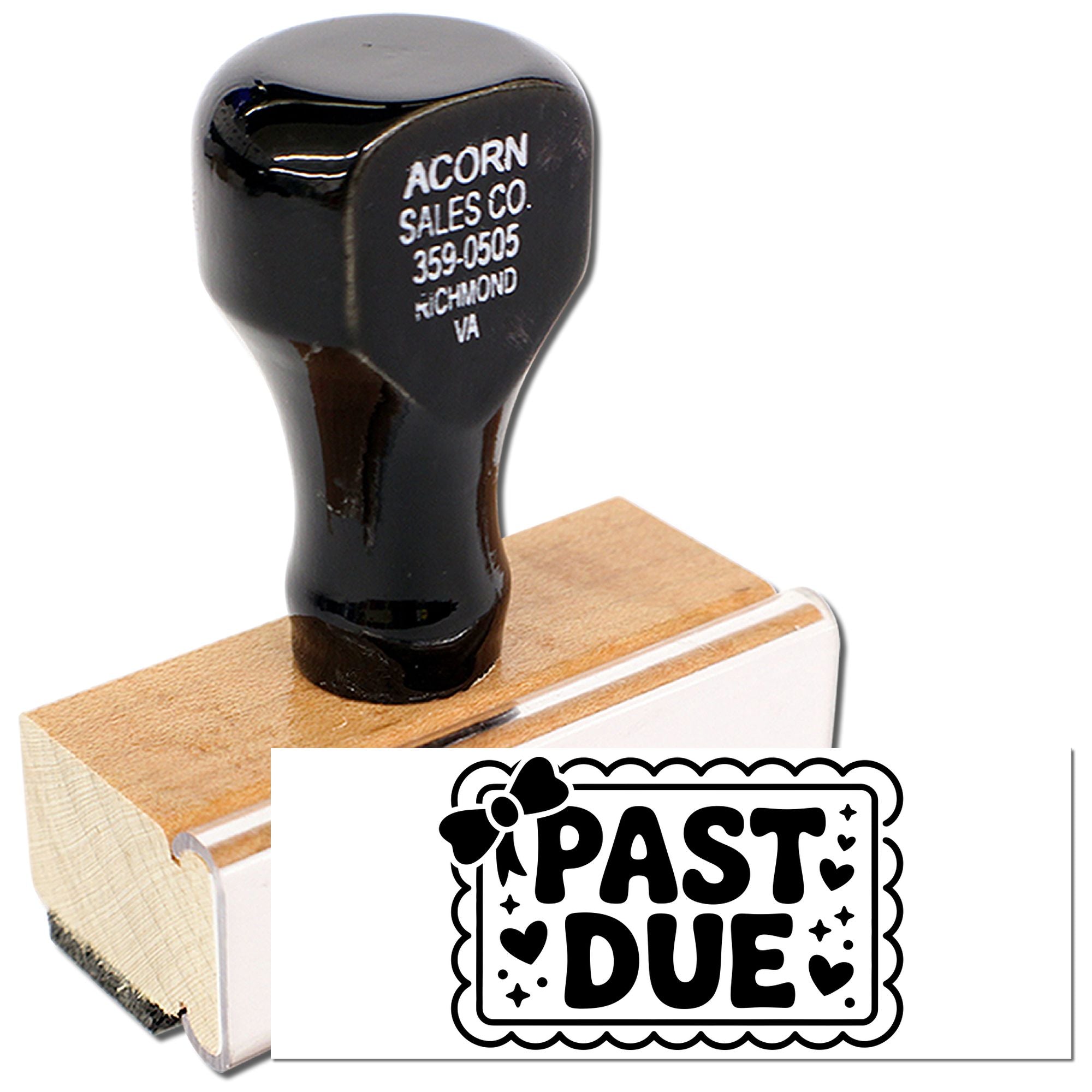 Custom wood-handled rubber stamp with PAST DUE design for billing, invoice reminders, and office use.