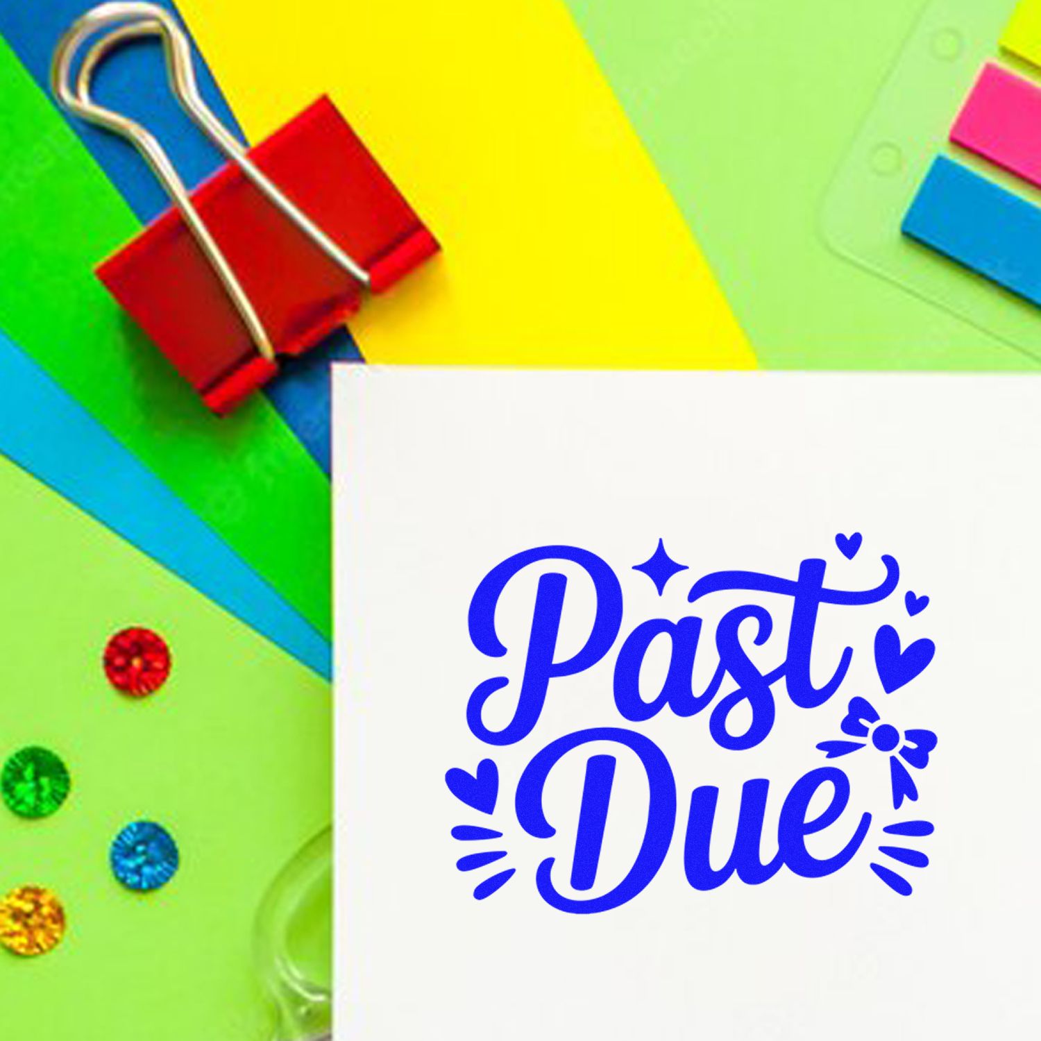 Past Due rubber stamp on white paper, ideal for office billing, overdue notices, and payment reminder documents.