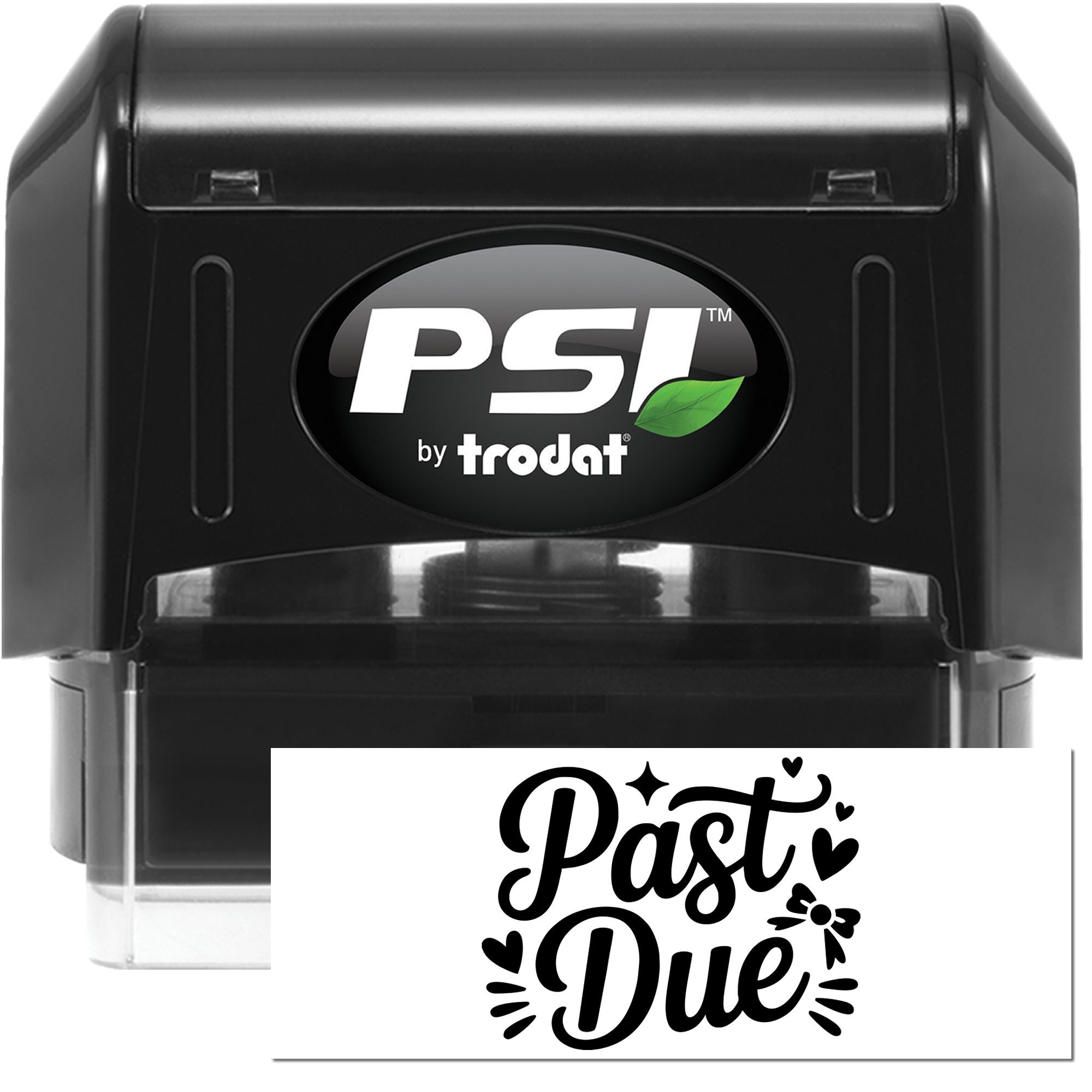 PSI by Trodat self-inking rubber stamp with Past Due imprint for office billing and invoice approval.