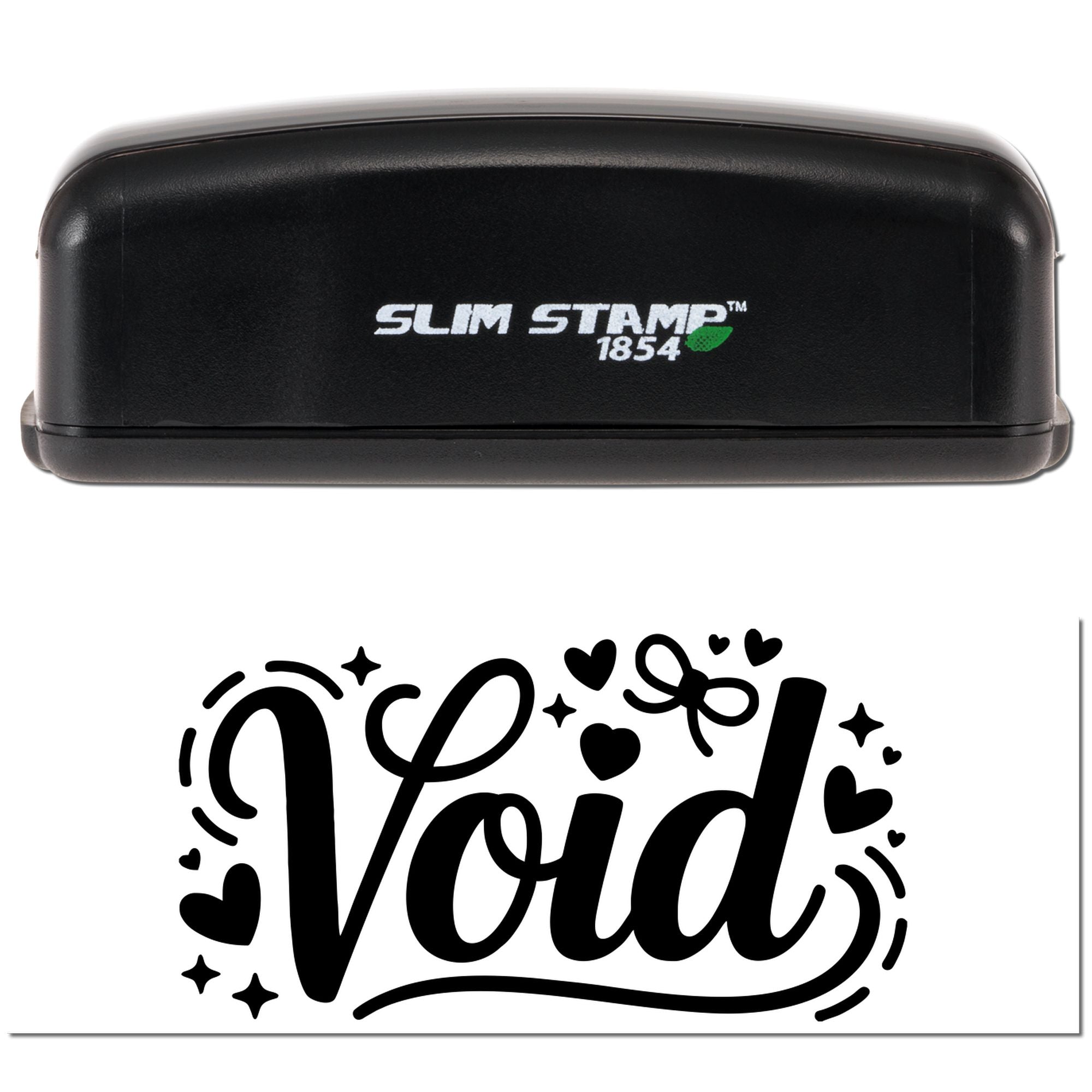 Slim Stamp 1854 self-inking rubber stamp with decorative Paid imprint for office paperwork.
