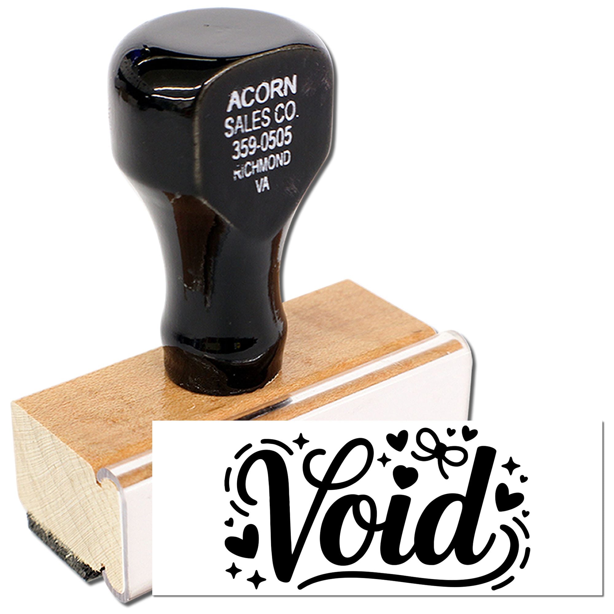 Custom wooden rubber stamp with Void design for marking documents, packaging, and crafts.