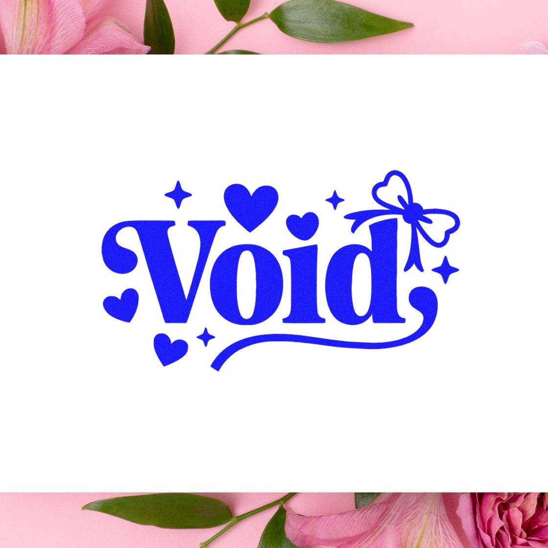 Cute Void hearts and bow rubber stamp design for craft projects, packaging, and playful custom stamping.