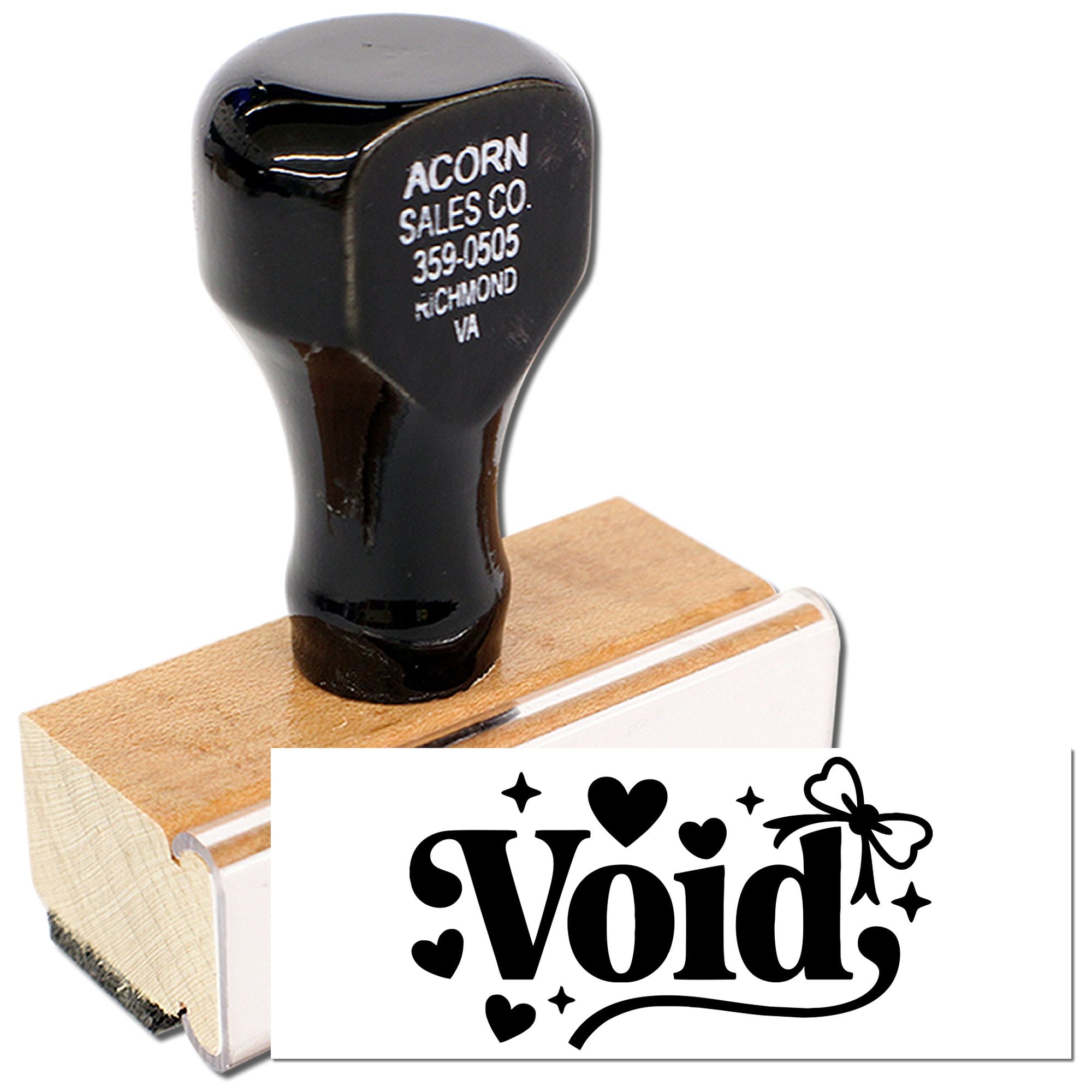 Custom rubber stamp with Void design for marking business documents and invoices.