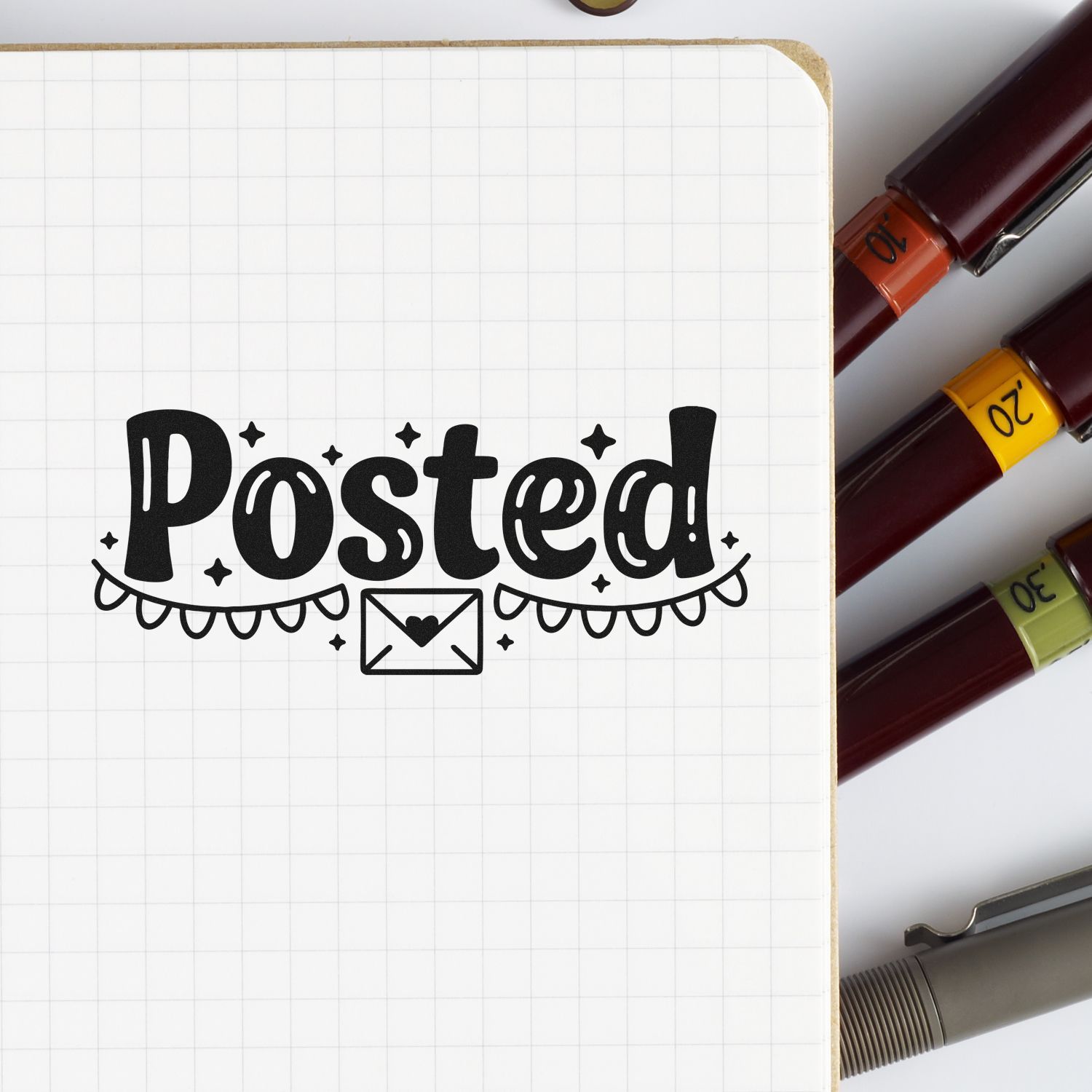 Posted! rubber stamp design with envelope icon, ideal for planner, mailing, and packaging labels.