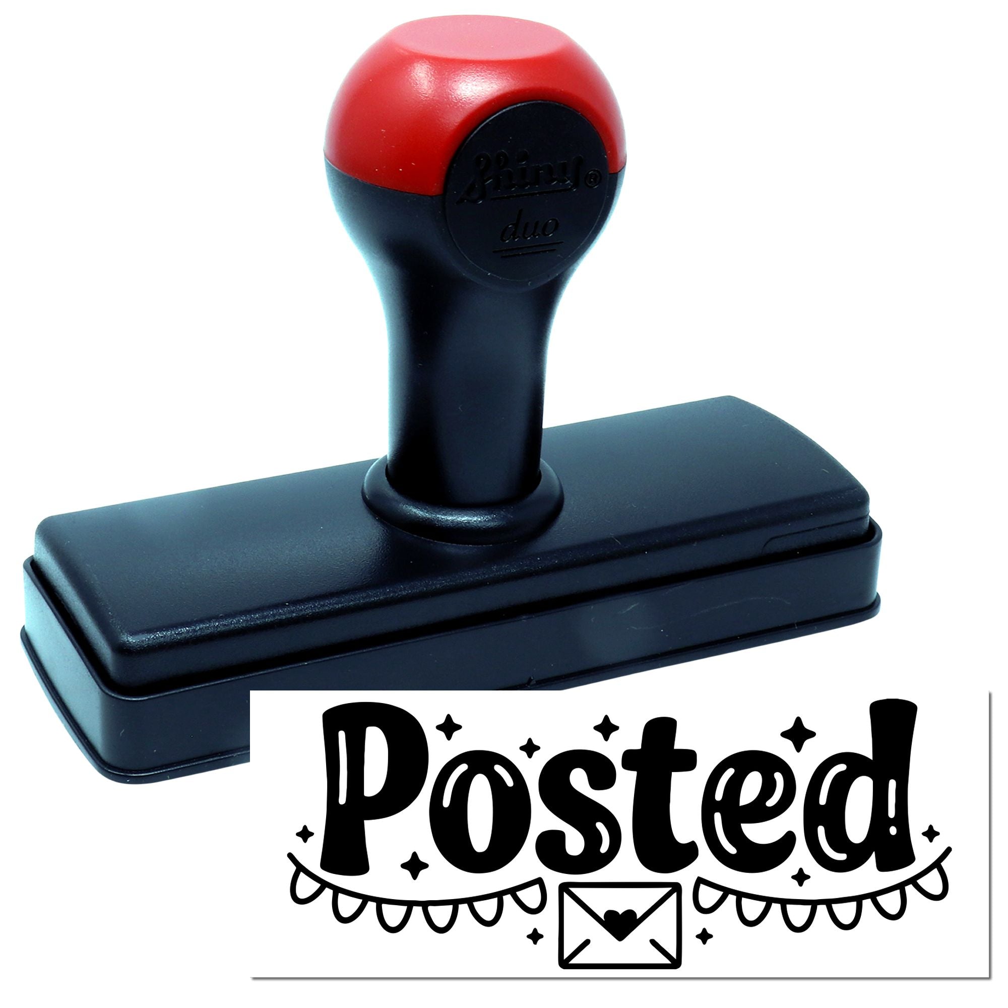 Self-inking rubber stamp with Posted! design for mailing, packaging, and document marking.